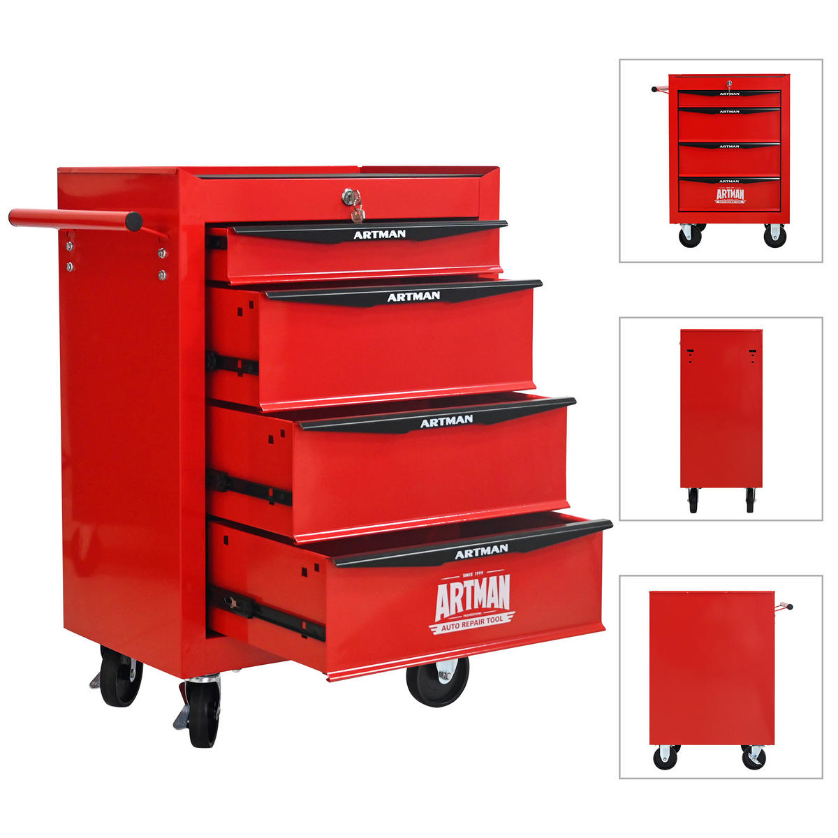 KOMBINATIONSKOFFER – Einheit mit 4 Schubladen, 508 mm (20 Zoll), ausgestattet mit 4 Schubladen, Farbgebung in Rot und Schwarz. - Multicolor, Metall (33/77.5/60cm) - DCA