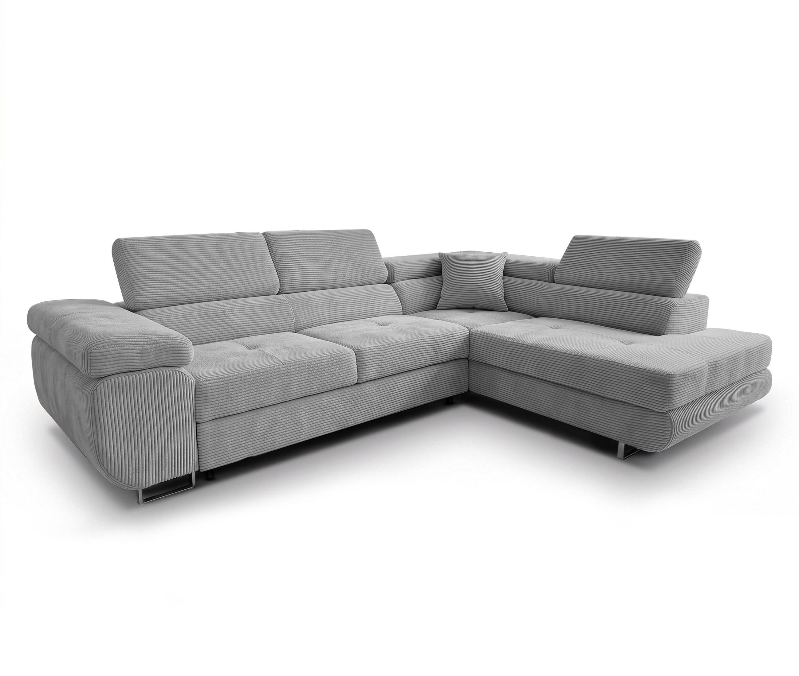 ECKSOFA L Form Konak Hellgrau 276/201/90 cm Rechts mit Schlaffunktion - Silberfarben/Hellgrau, Textil/Metall (276/203cm) - AX Living