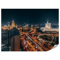FOTOTAPETE für Wohnzimmer Moskau Nacht Panorama Metropole Straßen 200x140 - Beige/Schwarz, Papier (200/140cm) - Muralo