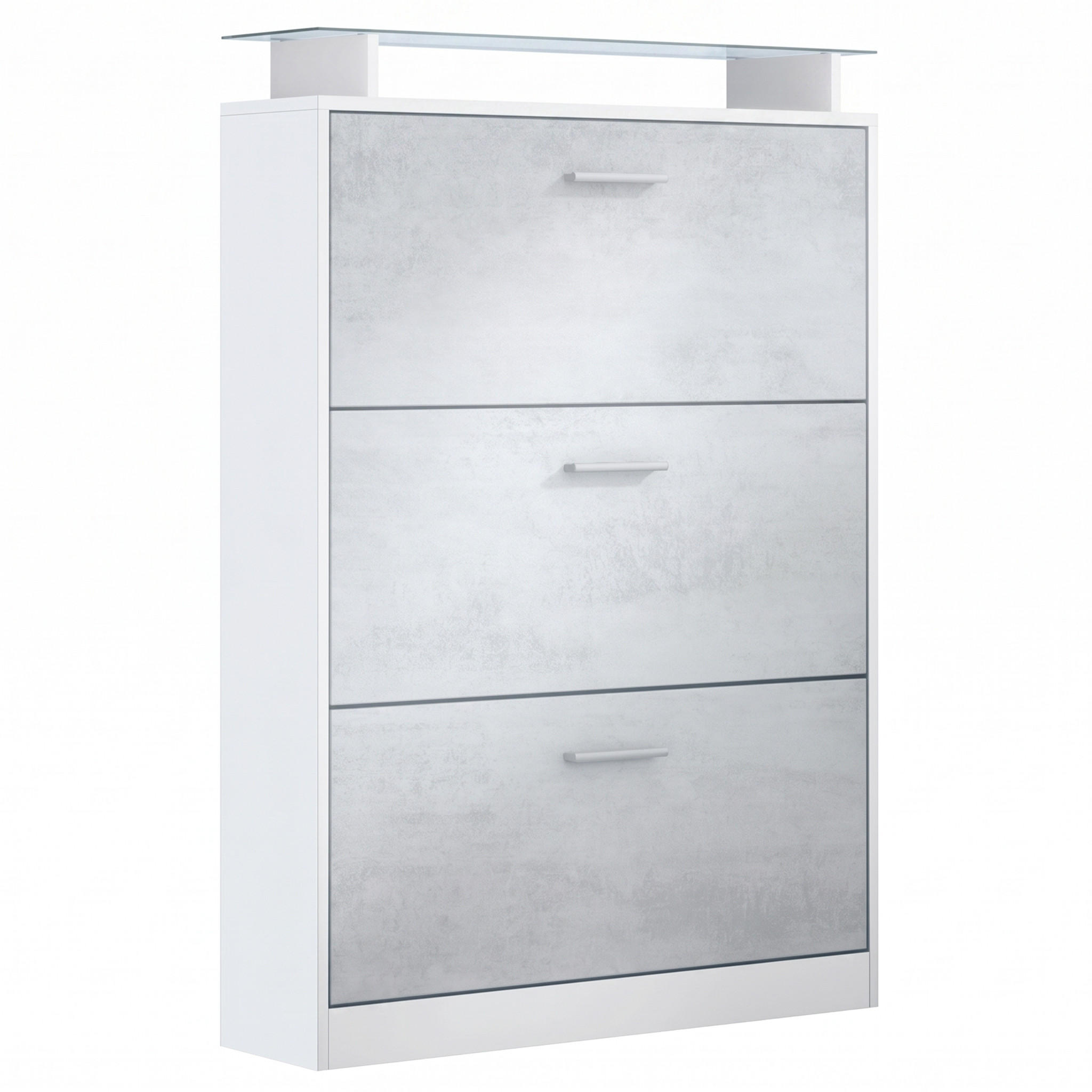 SCHUHSCHRANK Lavia Front in Beton Oxid Optik - Hellgrau, Holzwerkstoff (89/128/23cm) - Vladon