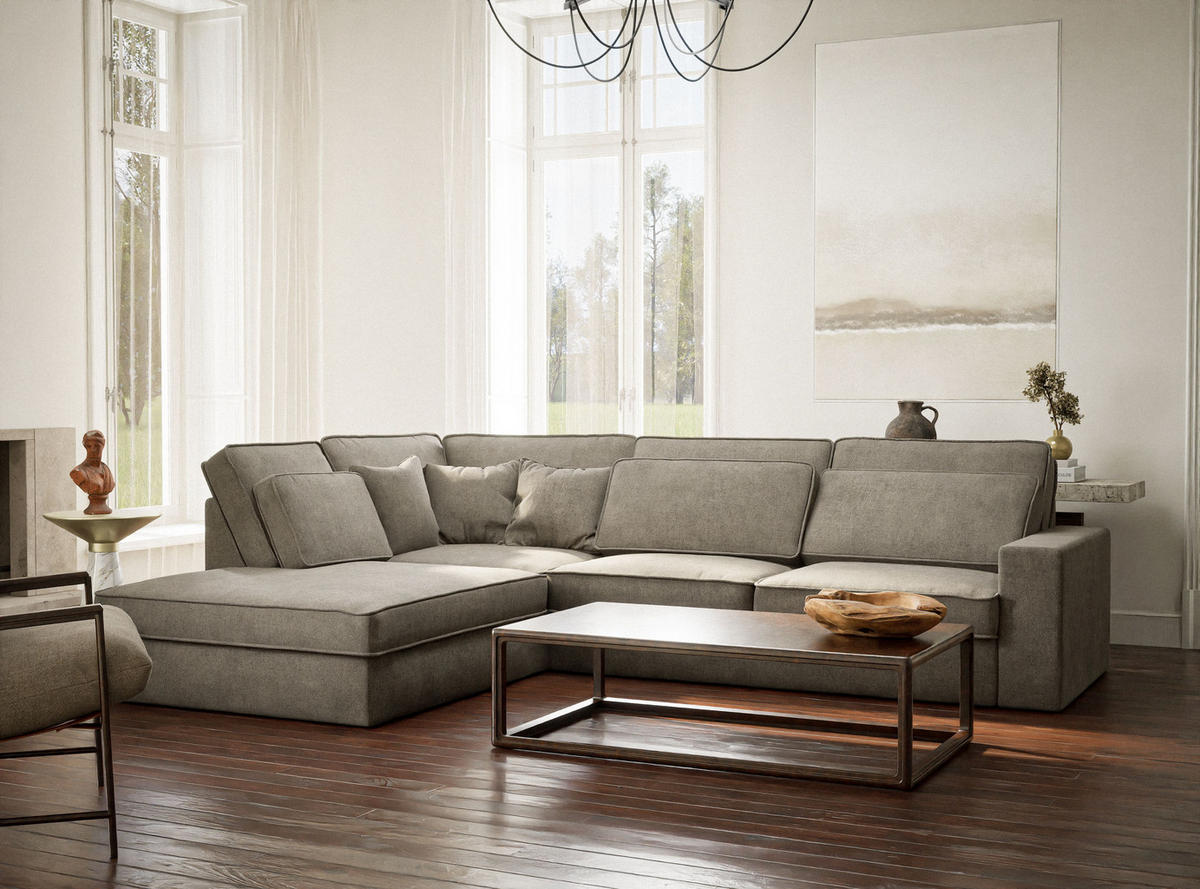 ECKSOFA Kirou Braun Chenille-Stoff - Links Seite - Schwarz/Braun, Holz/Holzwerkstoff (225/311cm) - Maison de Reve