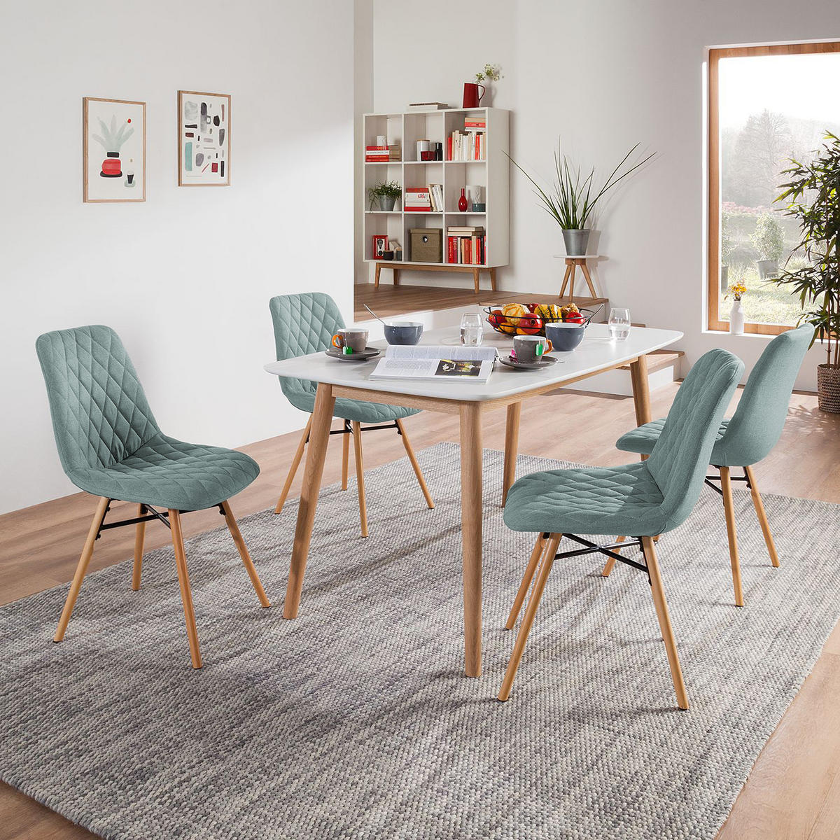 POLSTERSTUHL - Webstoff - Buchefarben/Mintgrün, Holz/Textil (46/85/57cm) - home24