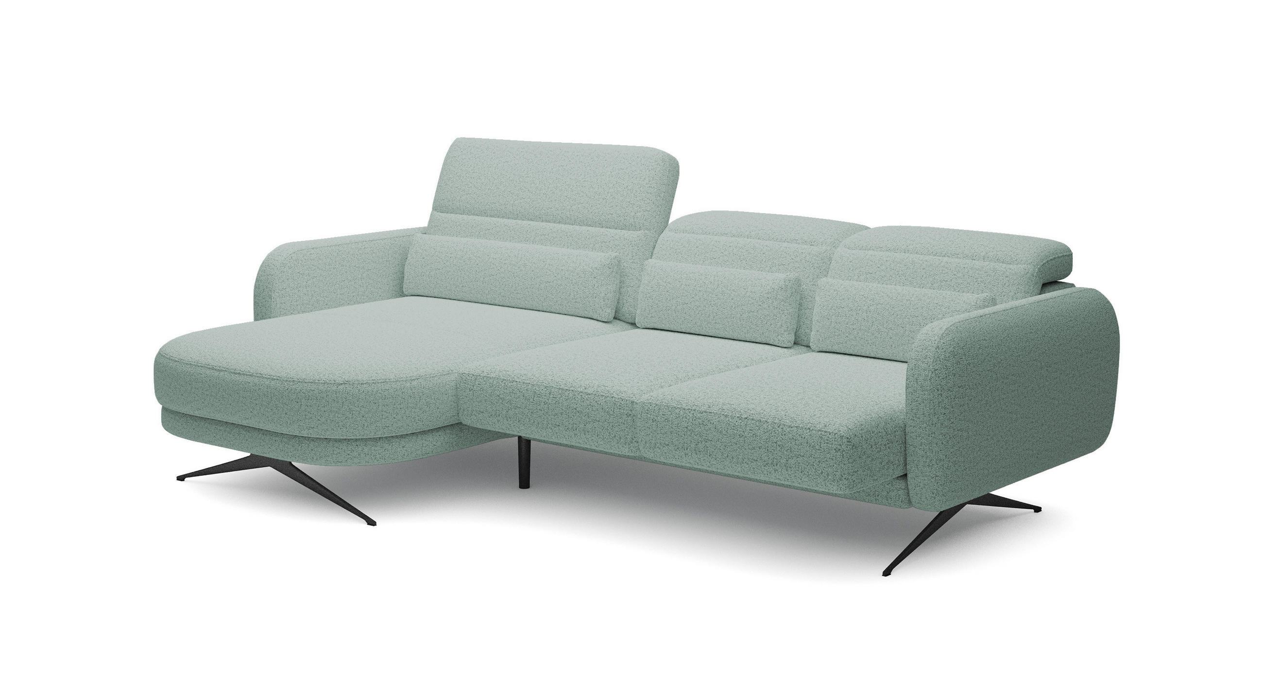 ECKSOFA BARILLO - Verstellbarer Rückenlehne, Stahlfüße, Elegante Armlehnen, Drei Rückenkissen, Freistehend, 261x170x97 cm Linke, Grün - Grün, Holz/Textil (170/261cm) - DomoHome