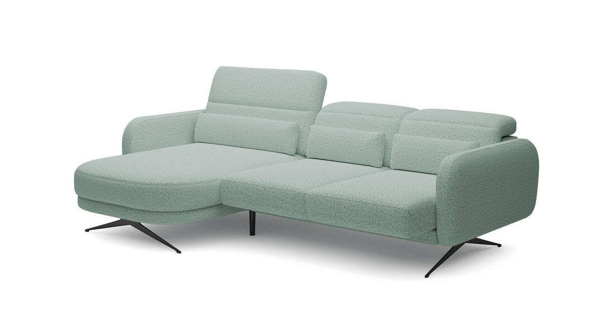 ECKSOFA BARILLO - Verstellbarer Rückenlehne, Stahlfüße, Elegante Armlehnen, Drei Rückenkissen, Freistehend, 261x170x97 cm Linke, Grün - Grün, Holz/Textil (170/261cm) - DomoHome