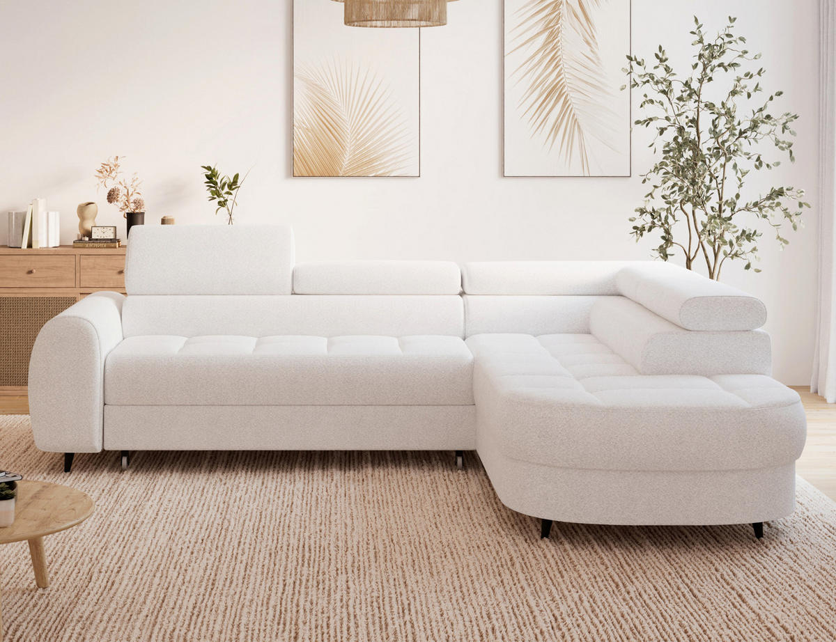 ECKSOFA Vesteria mit Schlaffunktion und Bettkasten – Modernes Design, verstellbare Kopfstützen und hoher Sitzkomfort - Weiß, Kunststoff (279/72cm) - Wohnideebilder