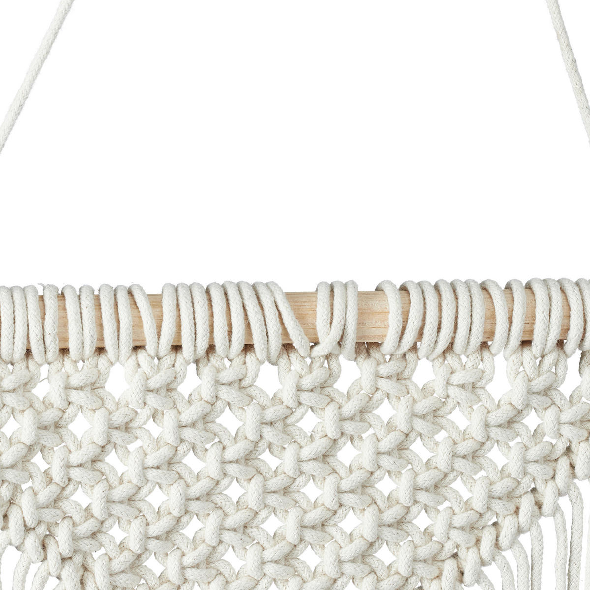 MAKRAMÉ nástenný záves - krémová, drevo/textil (25.5/1.5cm) - Relaxdays