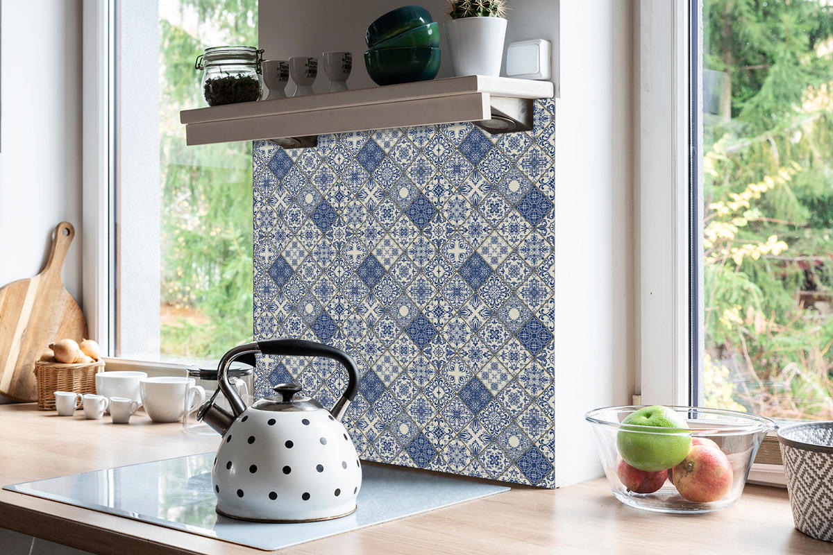 FLIESENAUFKLEBER 9 Stück 30x30 cm selbstklebend Portugiesisches Muster - Blau, Textil (30/1.6/30cm) - TULUP