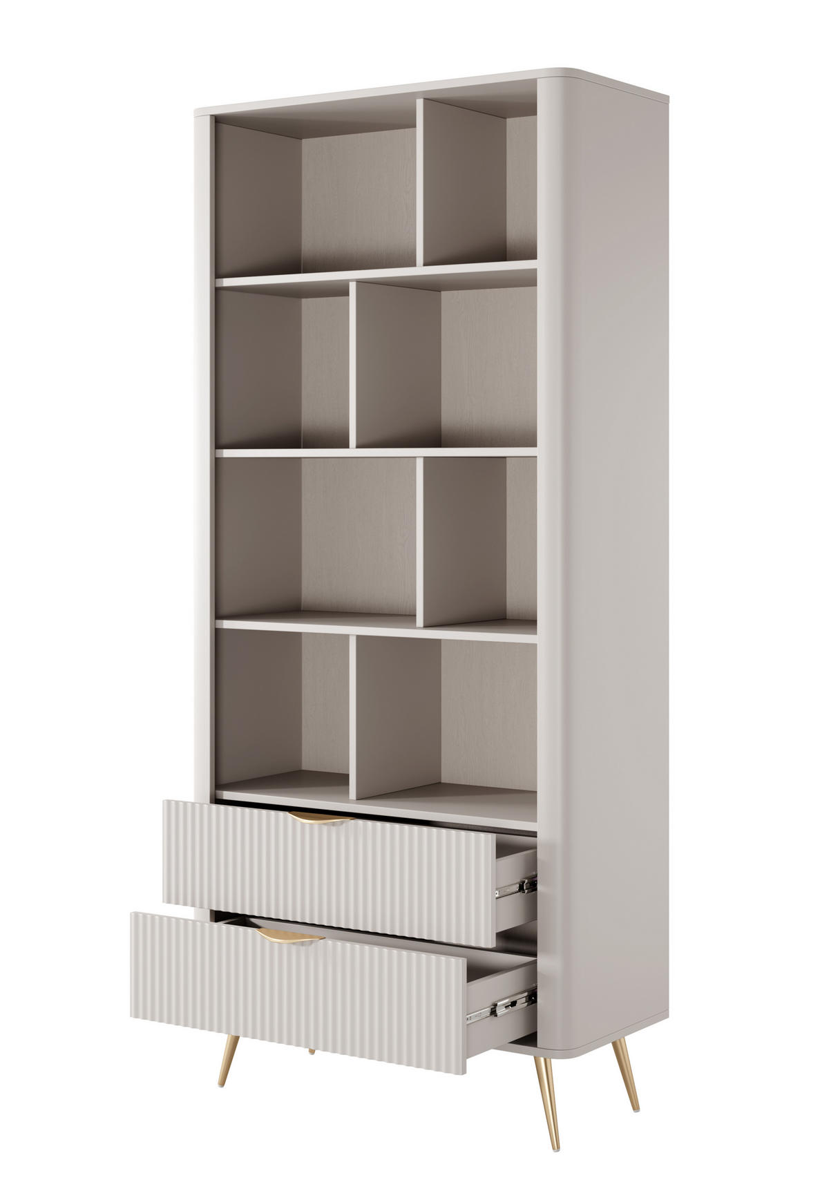 REGAL Vespasia 2S Beige 88,2/193,8/38 cm – Geriffelten Fronten - Beige/Goldfarben, Holzwerkstoff/Metall (88.2/193.8/38cm) - AX Living