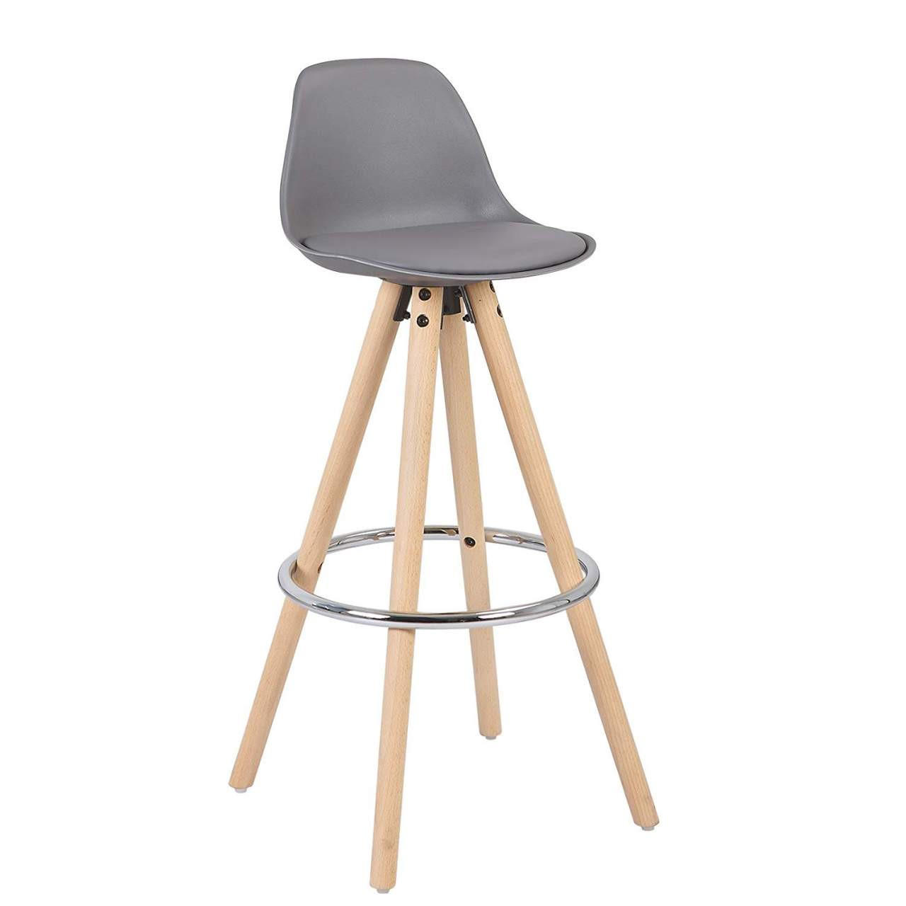 BARHOCKER Kunstleder, Holzgestell, Grau - Eichefarben/Grau, Holz/Kunststoff (38.5/96.5/38.5cm) - Woltu