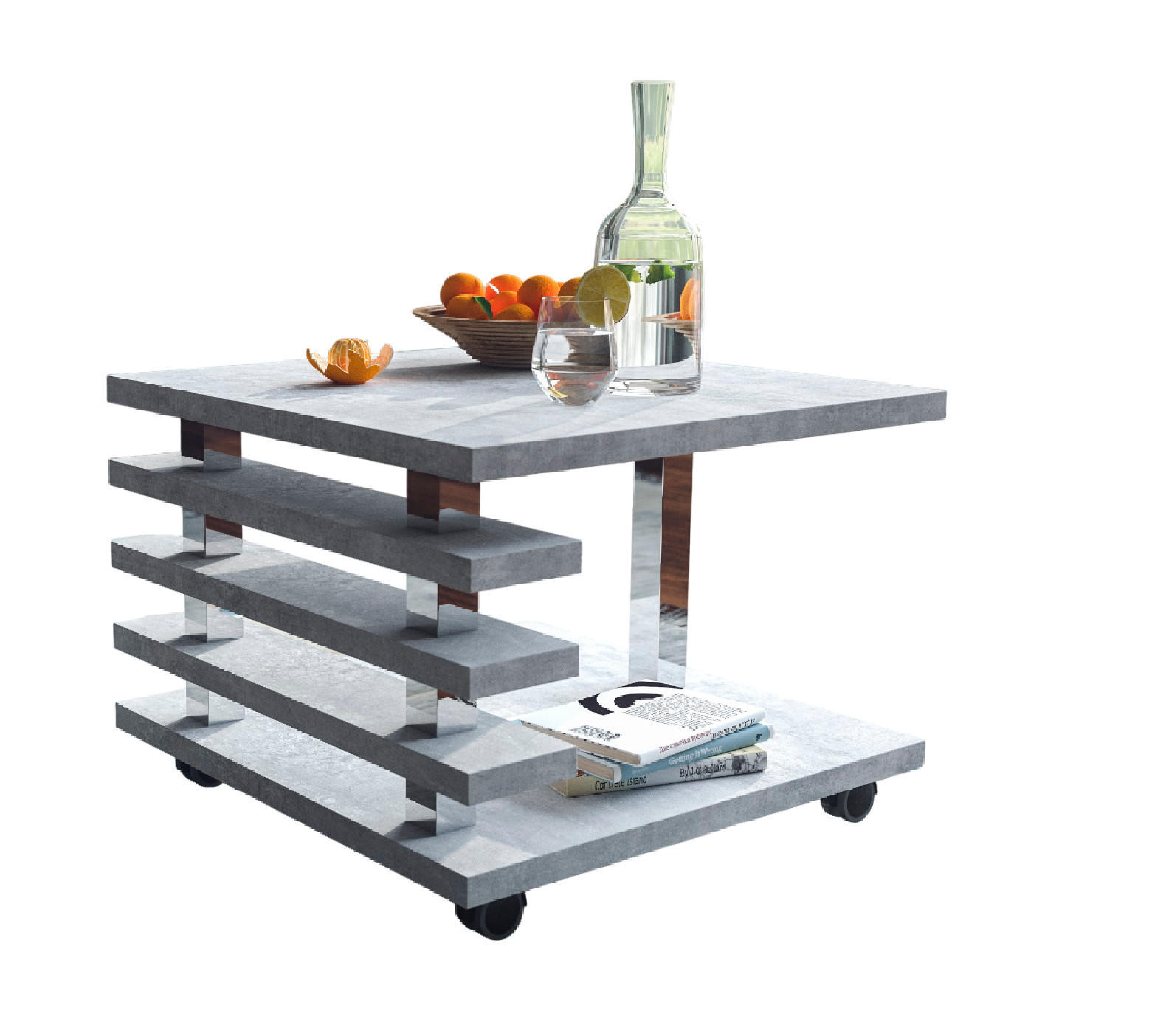 COUCHTISCH quadratisch Beton Rollen - Hellgrau, Holzwerkstoff (60/60/45cm) - designimpex