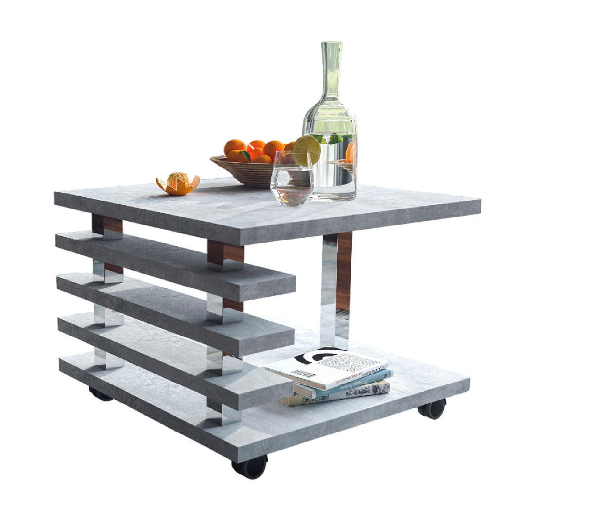 COUCHTISCH quadratisch Beton Rollen - Hellgrau, Holzwerkstoff (60/60/45cm) - designimpex