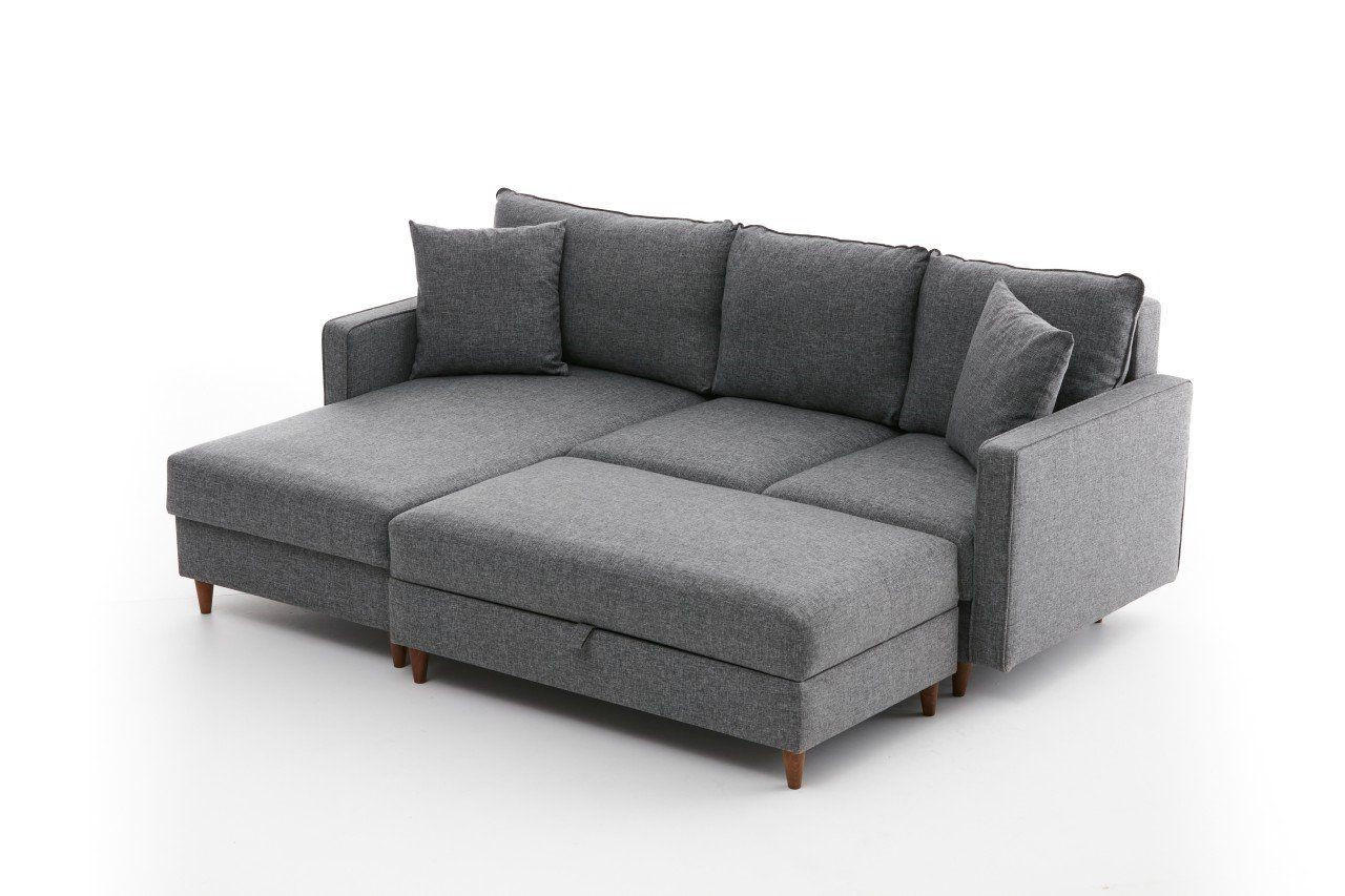 ECKSOFA mit Hocker, Schlaffläche - Walnussfarben/Braun, Holz/Kunststoff (210/155cm) - myHomelando