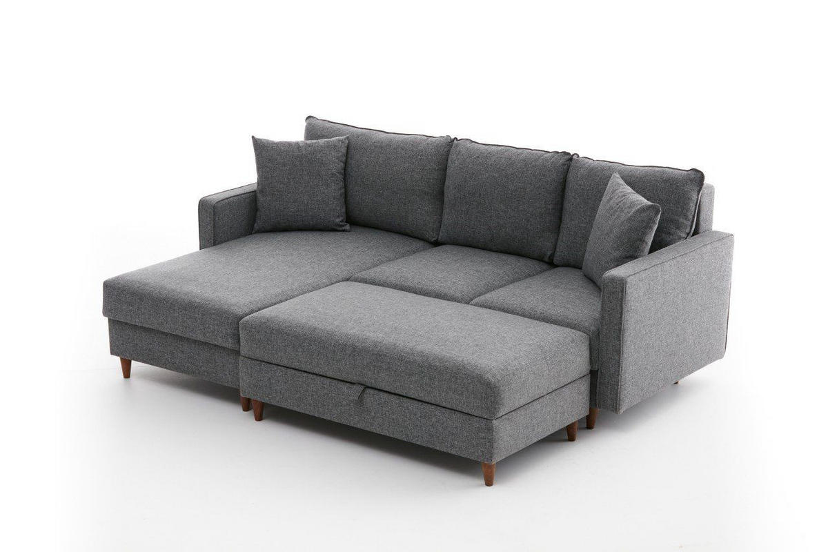 ECKSOFA mit Hocker, Schlaffläche - Walnussfarben/Braun, Holz/Kunststoff (210/155cm) - myHomelando