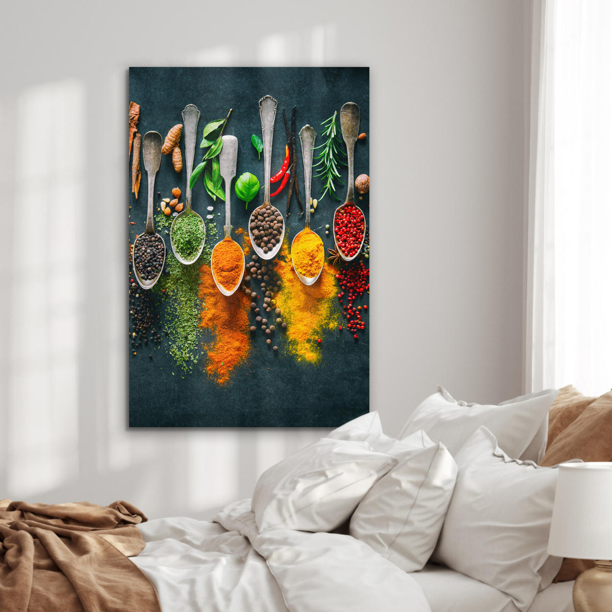 METALLBILD Kräuter - Gewürze - Löffel 60x90 cm - Currygelb, Metall (60/90cm) - MuchoWow
