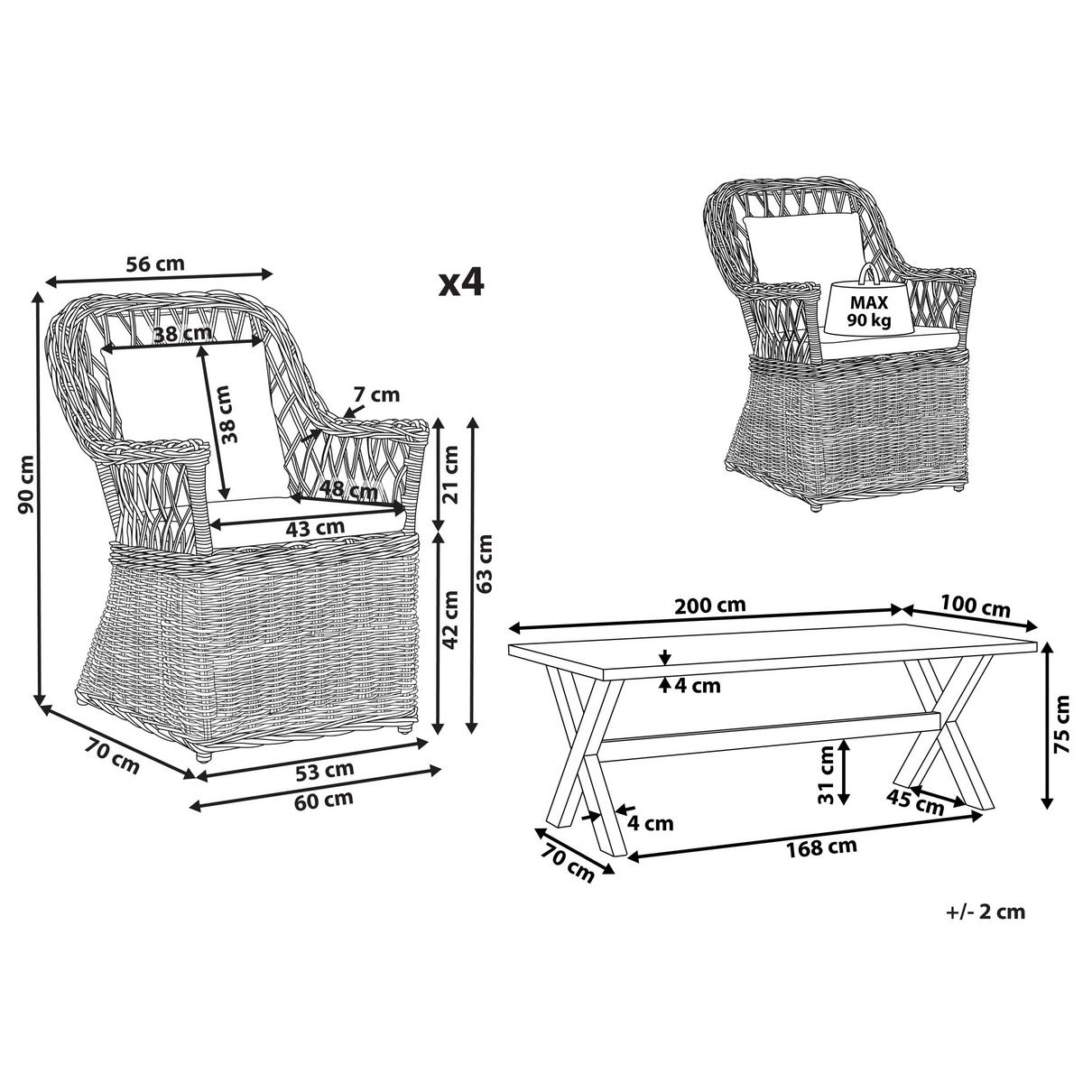 GARTENMÖBEL SET 4-Sitzer Rattan natürlich Auflagen cremeweiß Maros/Olbia - Hellbraun/Beige, Naturmaterialen - Beliani