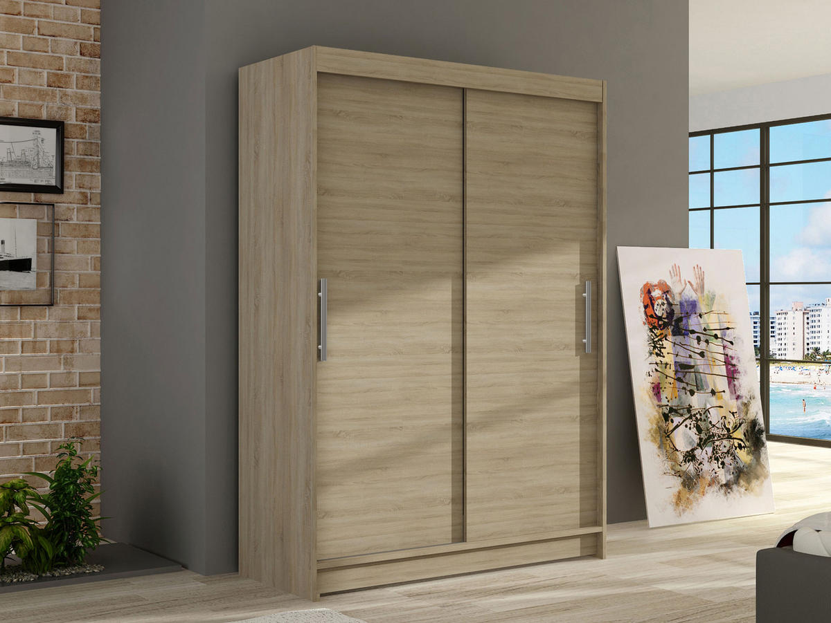 KLEIDERSCHRANK Miami I - Silberfarben/Sonoma Eiche, Holzwerkstoff/Kunststoff (120/200/58cm) - MIRJAN24
