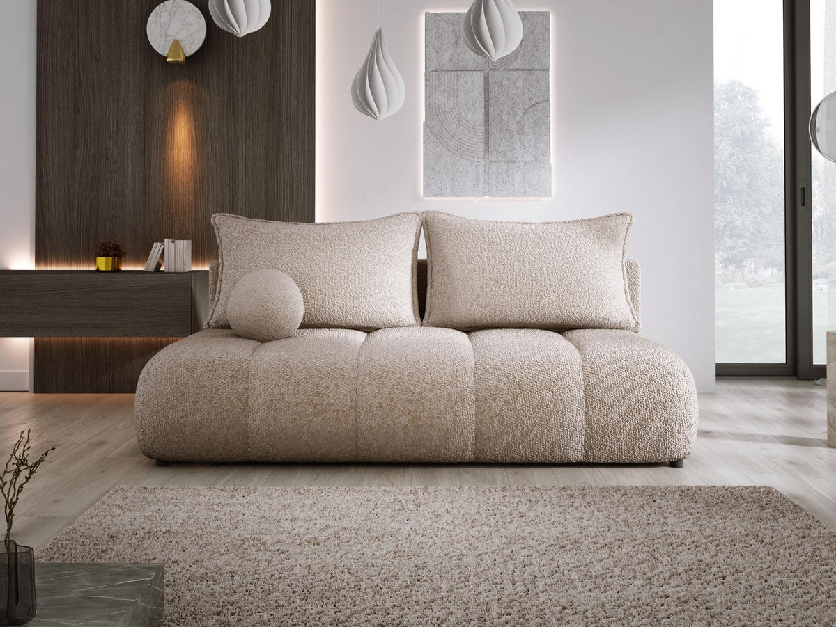 SOFA COCO MINI SCHLAFSOFA mit Bettfunktion, Anthology Stoffbezug, 2-Sitzer, freistehend, Größe: 205x105x97 cm, Beige - Greige, Holz/Textil (205/97/105cm) - DomoHome