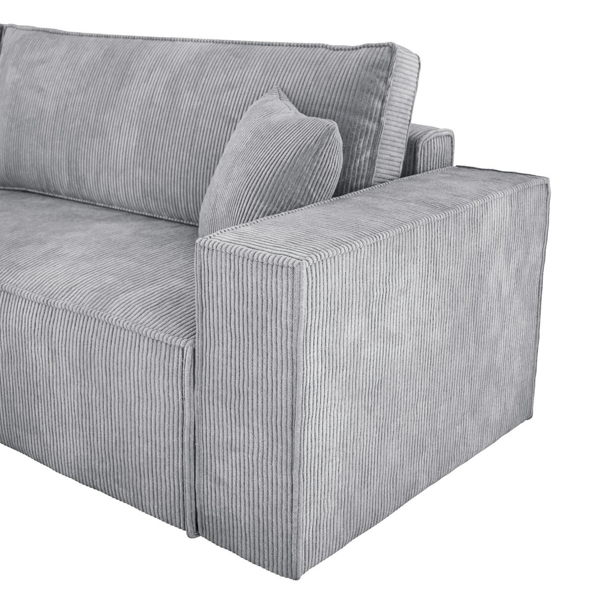 ECKSOFA POSO XL UNIVERSAL, Schlaffunktion und Lattenrost - L-Form, Cord, Federung auf Wellfedern, 274x143x83 cm, Links Silver - Silberfarben, Holz/Textil (277/143cm) - DomoHome