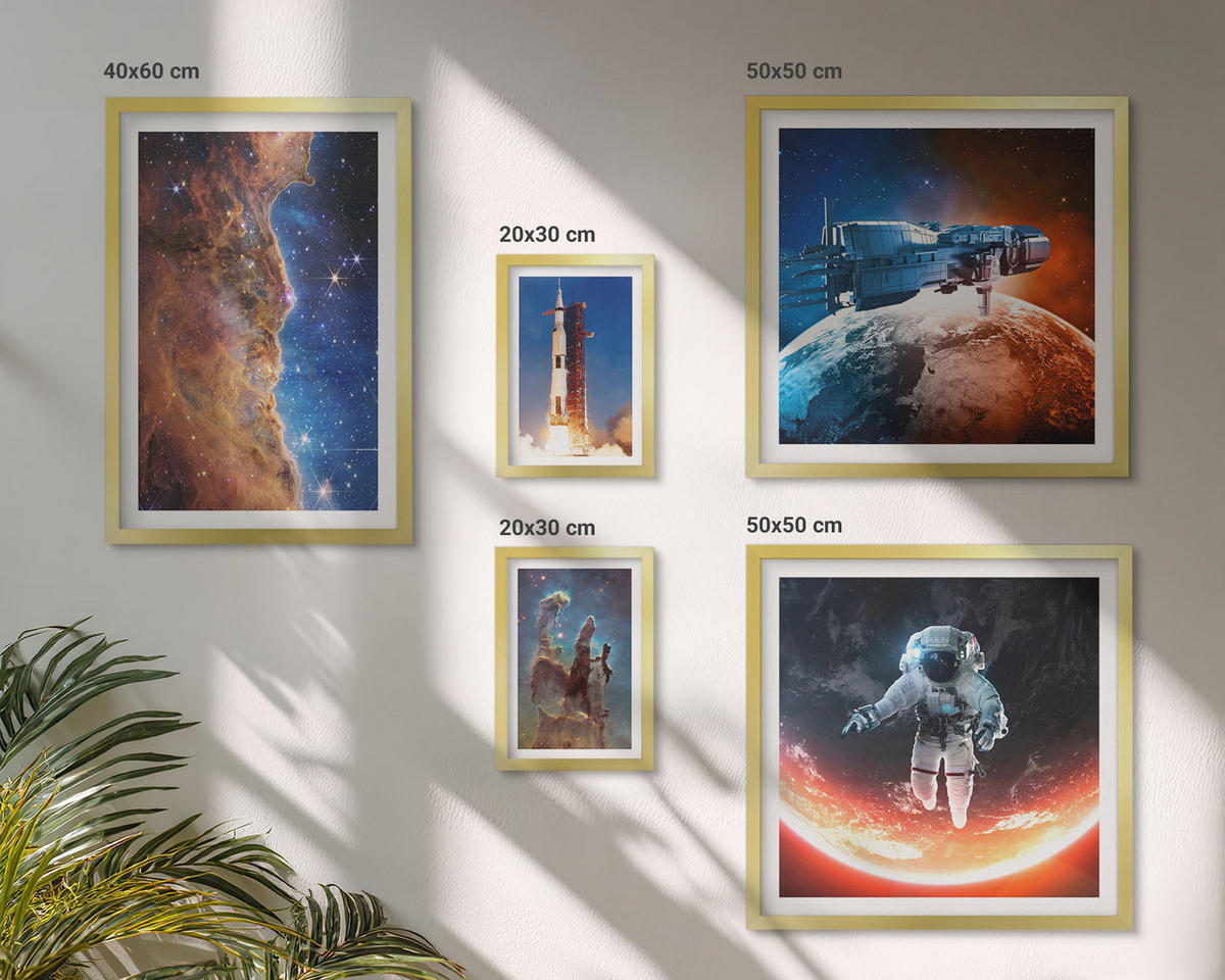 WANDBILDER 5er Set - 50x50 cm & 20x30 cm & 40x60 cm Goldrahmen - Farbenfrohes abstraktes Porträt - Goldfarben, Kunststoff (40/60cm) - ArtPrintCave