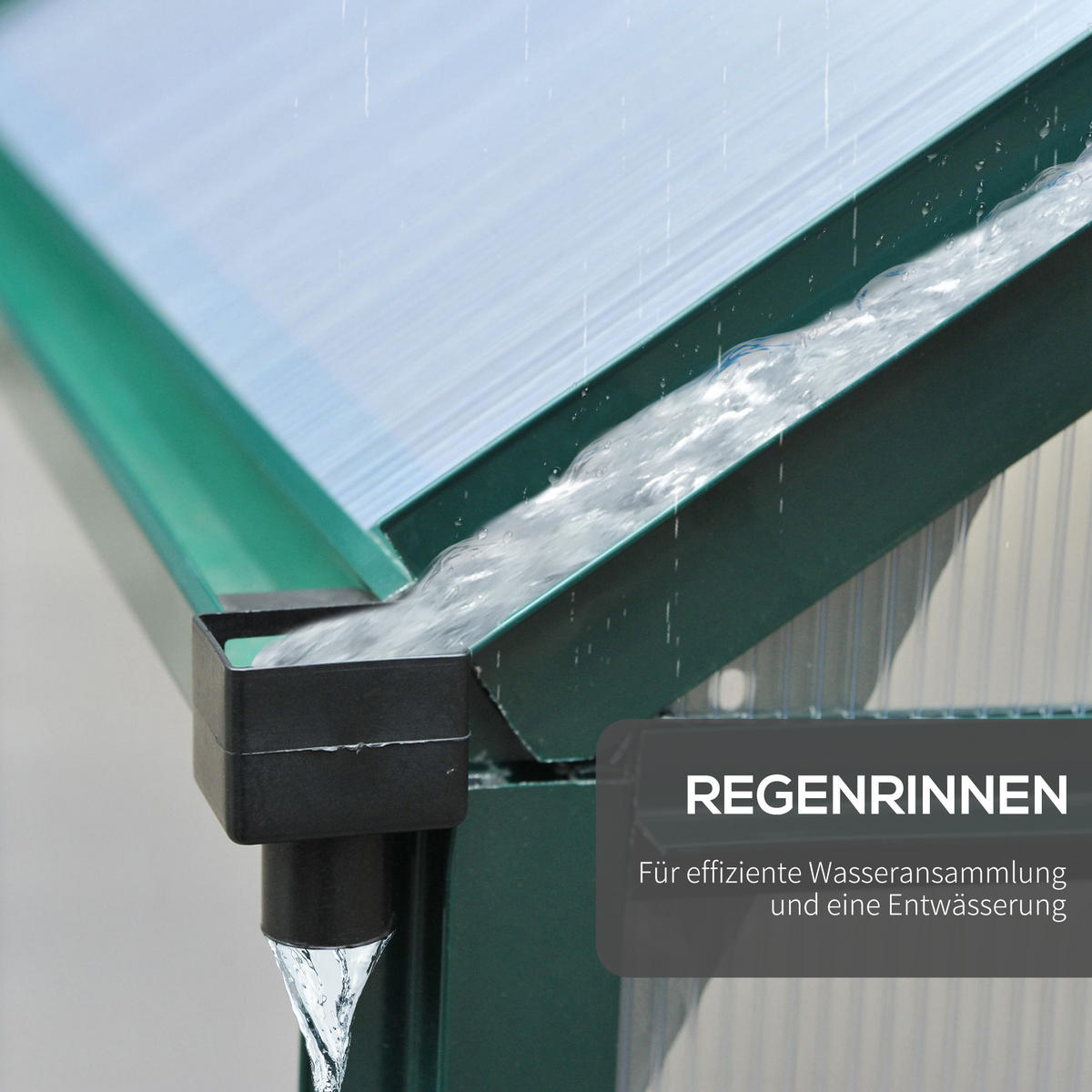 GEWÄCHSHAUS mit Dachfenster mit Tür mit Fundament, Alu+Polycarbonat, Grün+Transparent - Transparent/Grün, Kunststoff/Metall (192/201/190cm) - Outsunny