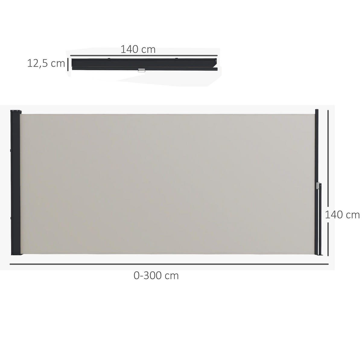SEITENMARKISE, Hellgrau, 300L x 100H cm/300L x 140H cm, Polyesterstoff, Metall - Hellgrau, Kunststoff (140/140cm) - Outsunny