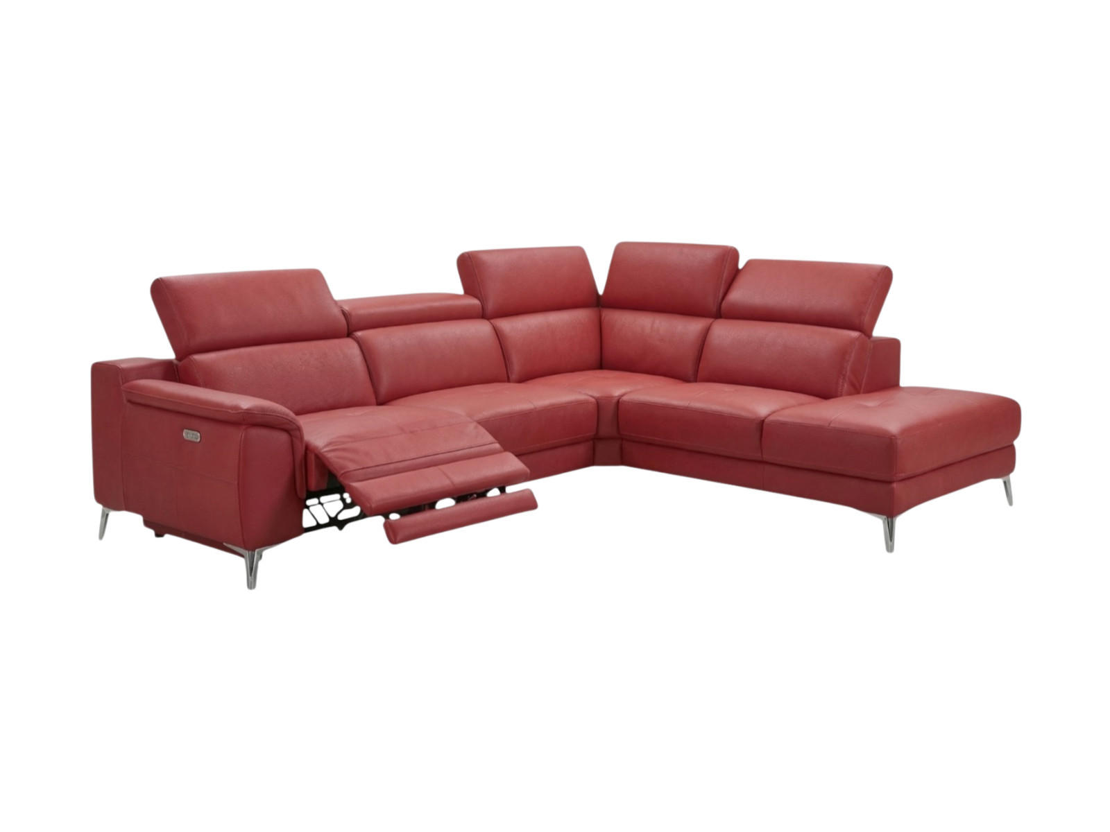 ECKSOFA Jardin Echtleder mit 1 x Relaxfunktion Rot - Rot, Leder/Metall (266/230cm)
