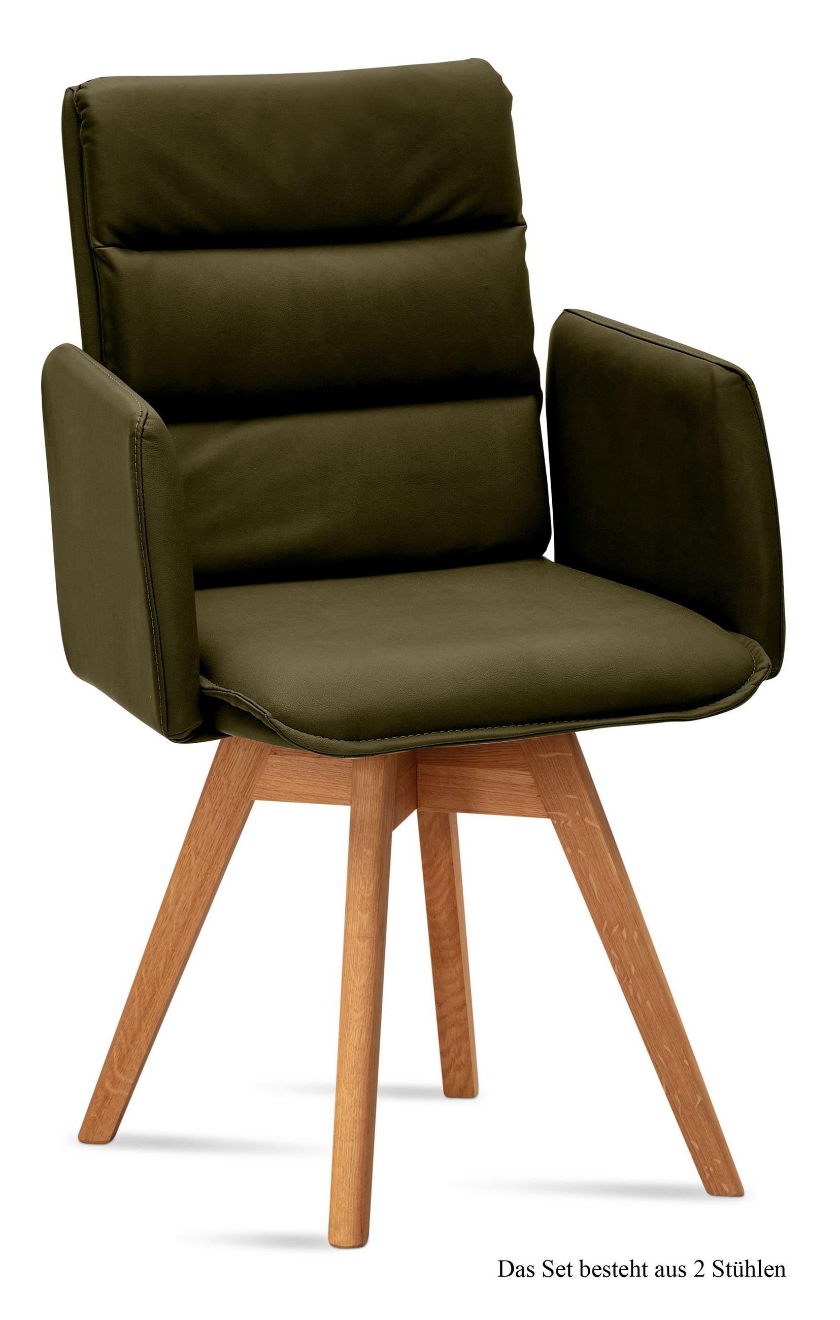 ARMLEHNSTUHL drehbar (2er-Set) Dorri 52x92x60 Eiche geölt/Khaki - Dunkelgrün/Eichefarben, Kunststoff (60/92/52cm) - 58aufmkessel