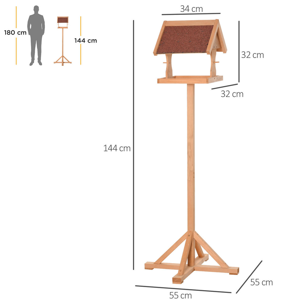 VOGELFUTTERSTATION DE-17844 wetterfestes Dach & massives Holz Natur - Naturfarben, Holz (55/144/55cm) - ComfortXL