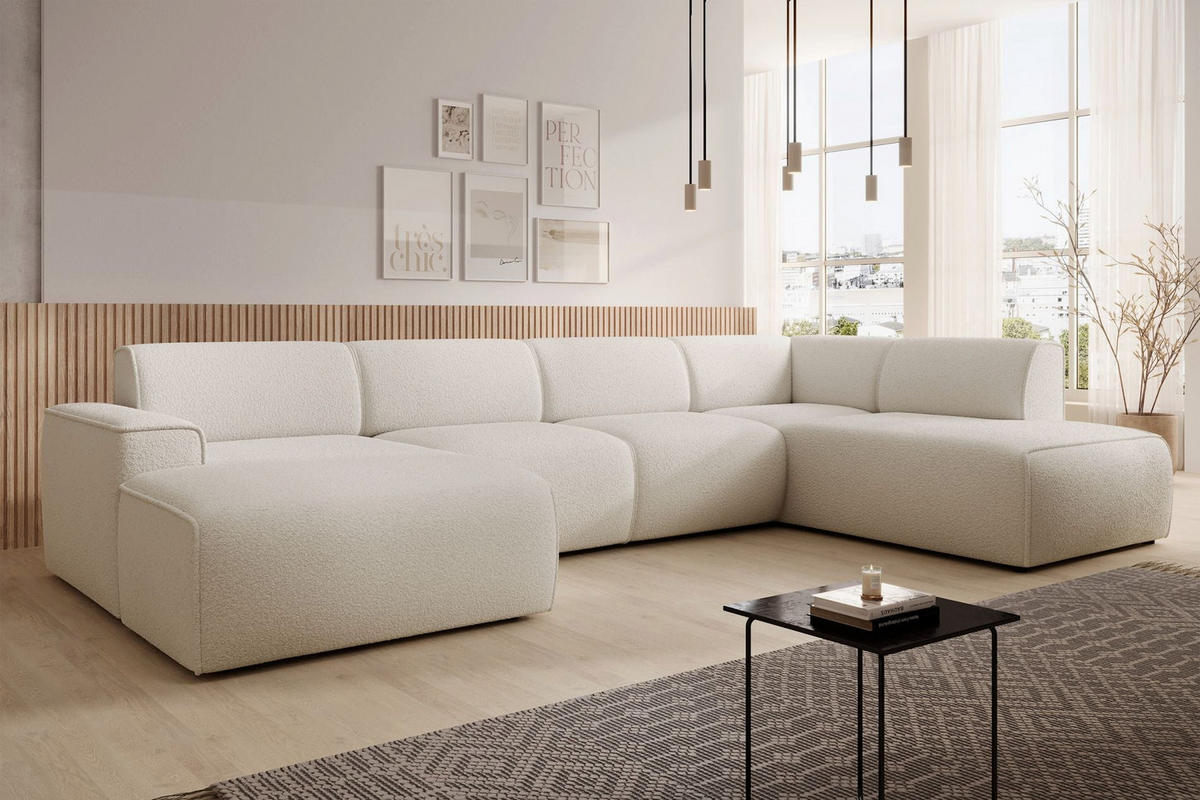 WOHNLANDSCHAFT Bouvi Creme rechts - Creme/Schwarz, Kunststoff/Textil (220/378cm) - Selsey