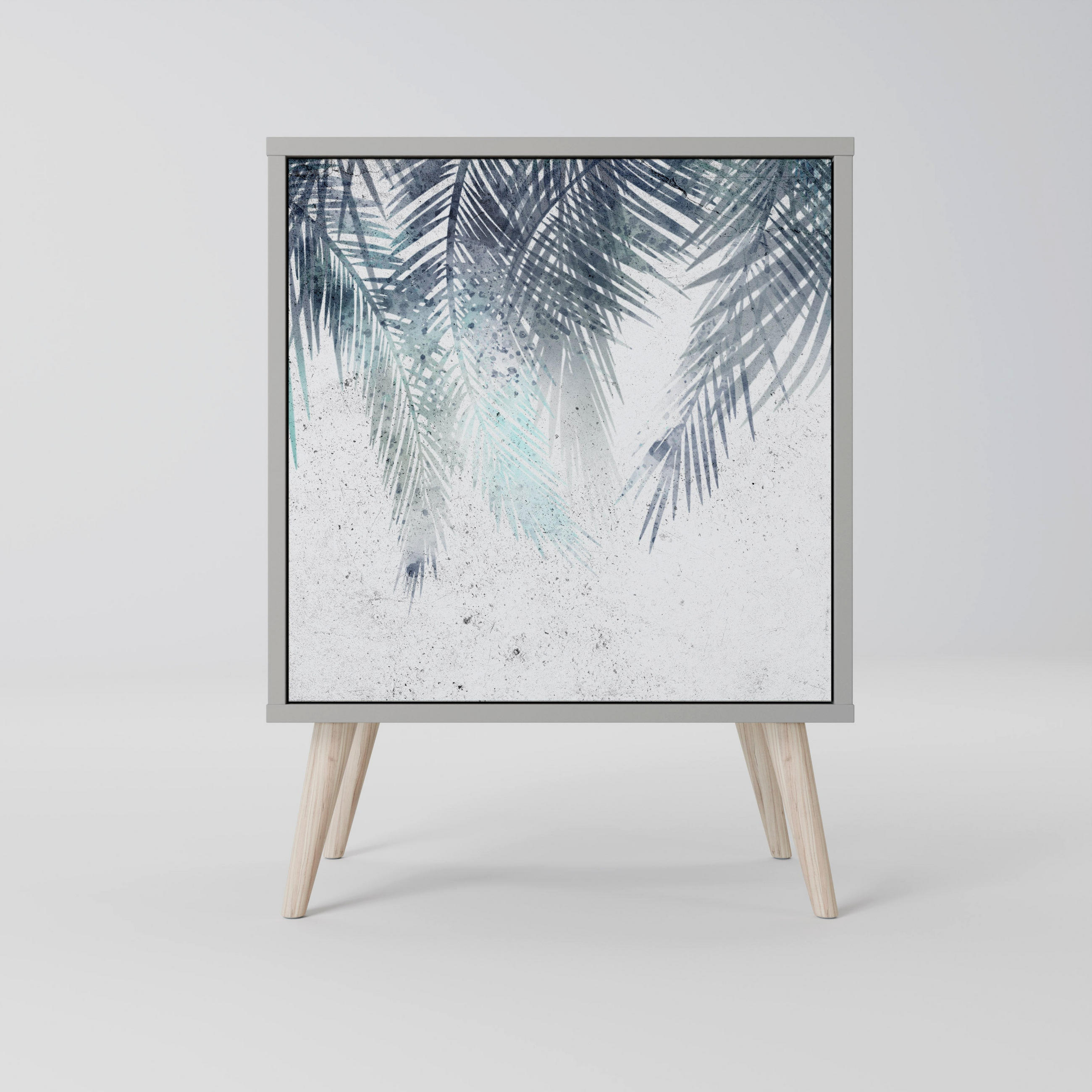 SIDEBOARD PALM VEIL, Grau, 57,5x42x77,5 cm, Schräge Buchenholzfüße - Buchefarben/Multicolor, Holzwerkstoff/Buchenholz (57.5/77.5/42cm) - SpaceRebels