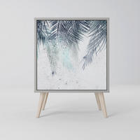 SIDEBOARD PALM VEIL, Grau, 57,5x42x77,5 cm, Schräge Buchenholzfüße - Buchefarben/Multicolor, Holzwerkstoff/Buchenholz (57.5/77.5/42cm) - SpaceRebels