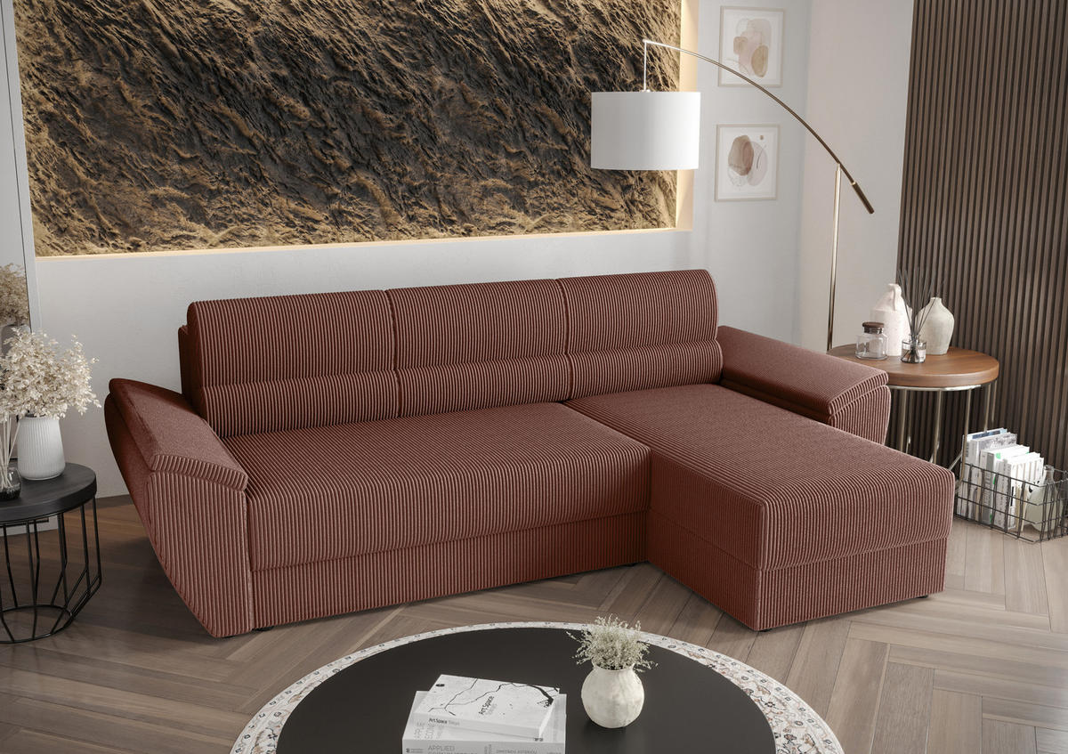 ECKSOFA L REBI L2 Poso 29 Rechts mit Schlaffunktion, Koralle, L-Form - Bordeaux, Textil (251/140cm)