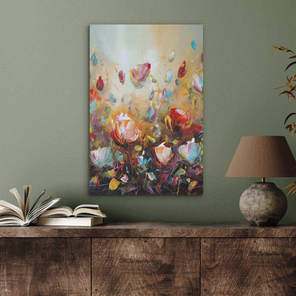 AKUSTIKBILD Blumen - Kunst - Natur - Ölgemälde Kunstdruck Schlafzimmer 50x70 cm - Multicolor, Kunststoff (50/70/0.9cm) - MuchoWow