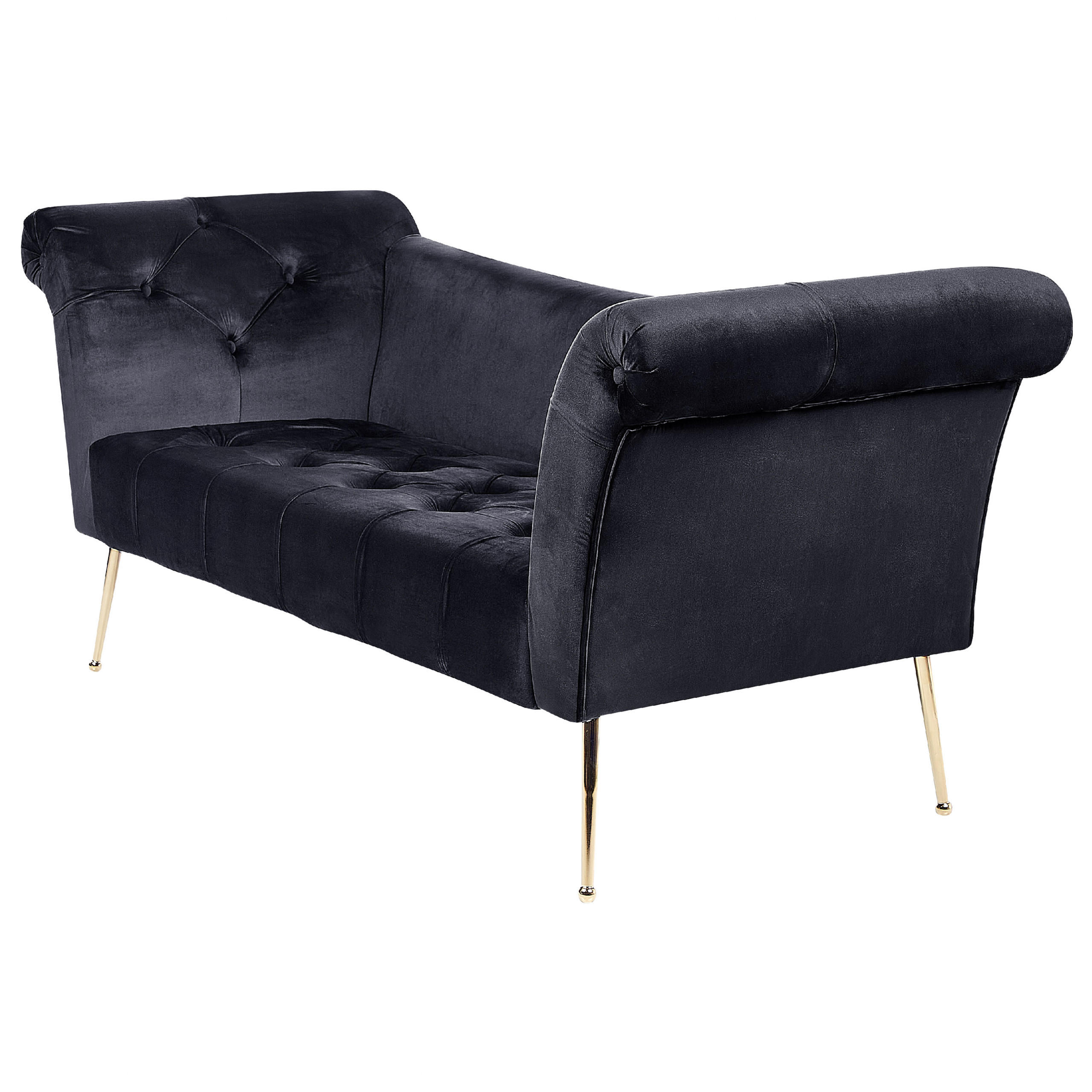 CHAISELONGUE Samtstoffschwarz/gold Nantilly - Goldfarben/Schwarz, Textil (175/76/70cm) - Beliani
