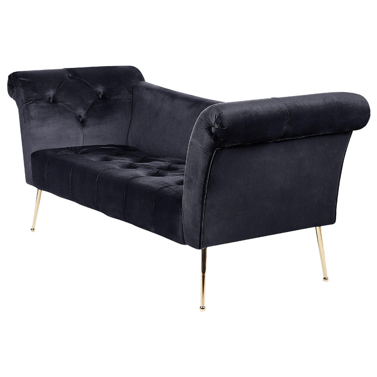 CHAISELONGUE Samtstoffschwarz/gold Nantilly - Goldfarben/Schwarz, Textil (175/76/70cm) - Beliani