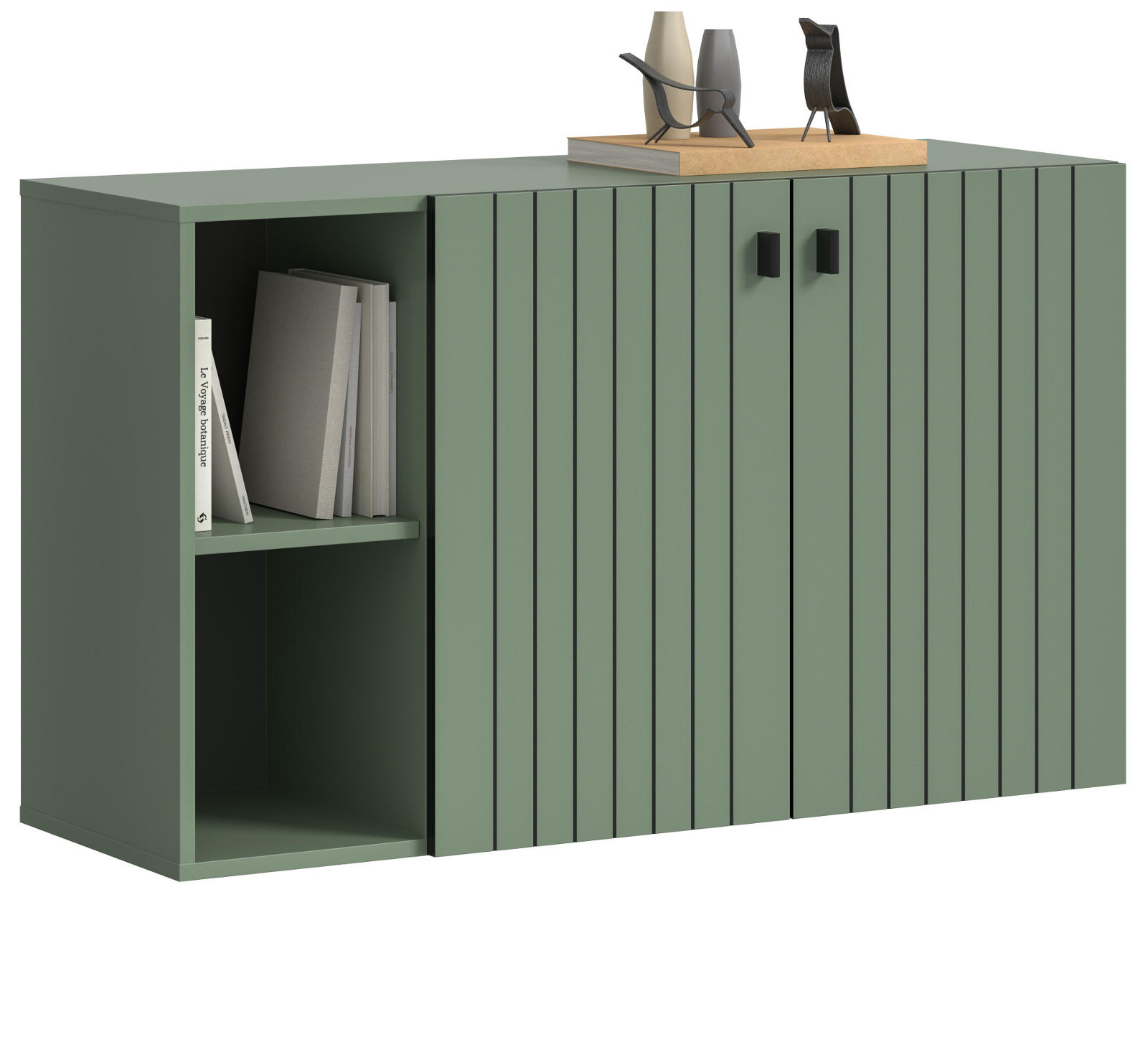 SCHUHSCHRANK grün mit Rillen 106 cm, Flurkommode hängend - Schwarz/Grün, Holzwerkstoff/Metall (106/63/37cm) - Inn.Furn