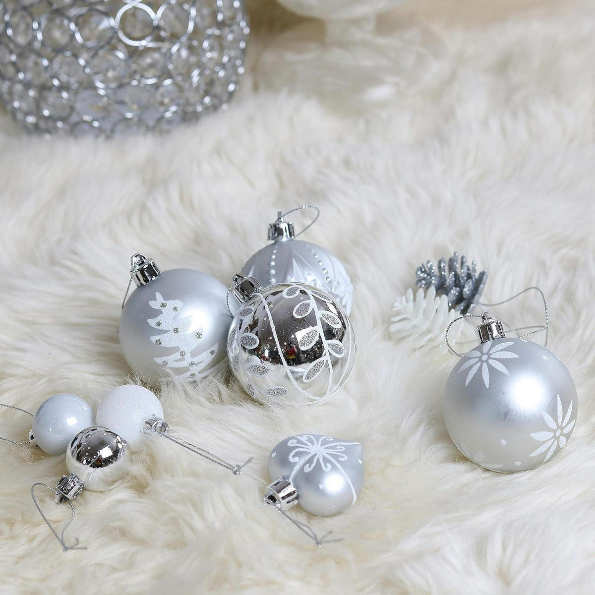 WEIHNACHTSKUGELN 70-teiliges Set Kunststoff Silber Weiß - Silberfarben, Kunststoff (6/6/6cm)