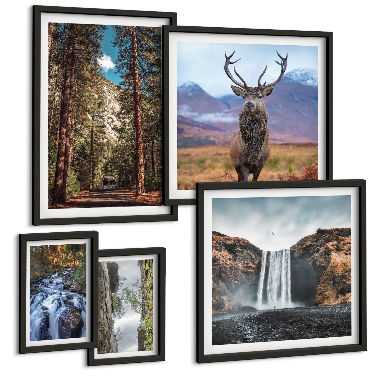 BILDER SET 5er Set - 50x50 cm & 20x30 cm & 40x60 cm Schwarzer Rahmen - London-Ansichtsgemälde-Set - Schwarz, Kunststoff (40/60cm) - TULUP