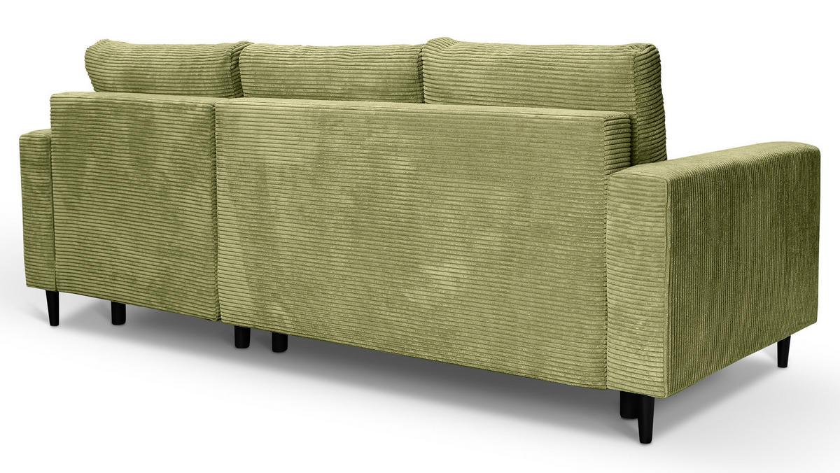 ECKSOFA Nalika Pistaziengrün mit Cordbezug - Schwarz/Hellgrün, Holz/Textil (230/143cm) - Selsey