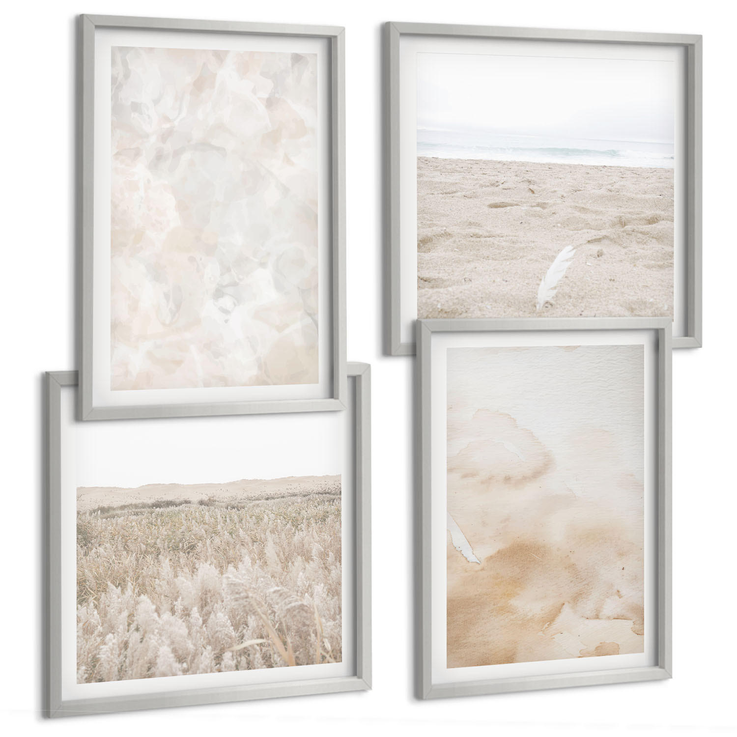 BILDER SET 4er Set - 50x50 cm & 40x60 cm Silberner Rahmen - Modische Pastelltexturen - Silberfarben, Kunststoff (50/50cm) - TULUP