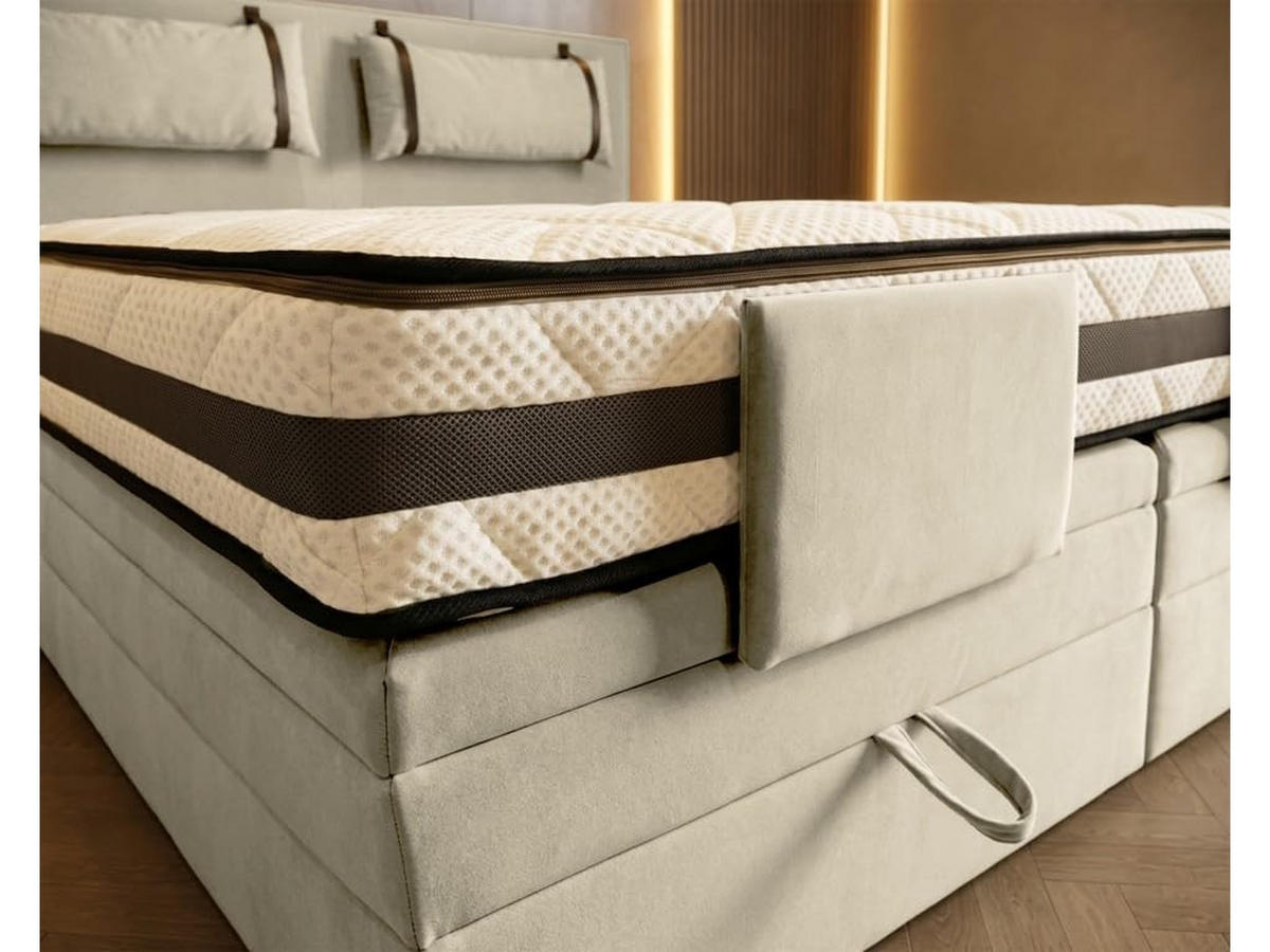 BOXSPRINGBETT 140x200 cm, PORTO, Bett mit elektrisch verstellbarem Lattenrost, Loser Matratze, Beige - Beige, Holz/Kunststoff (140/200cm) - Trada