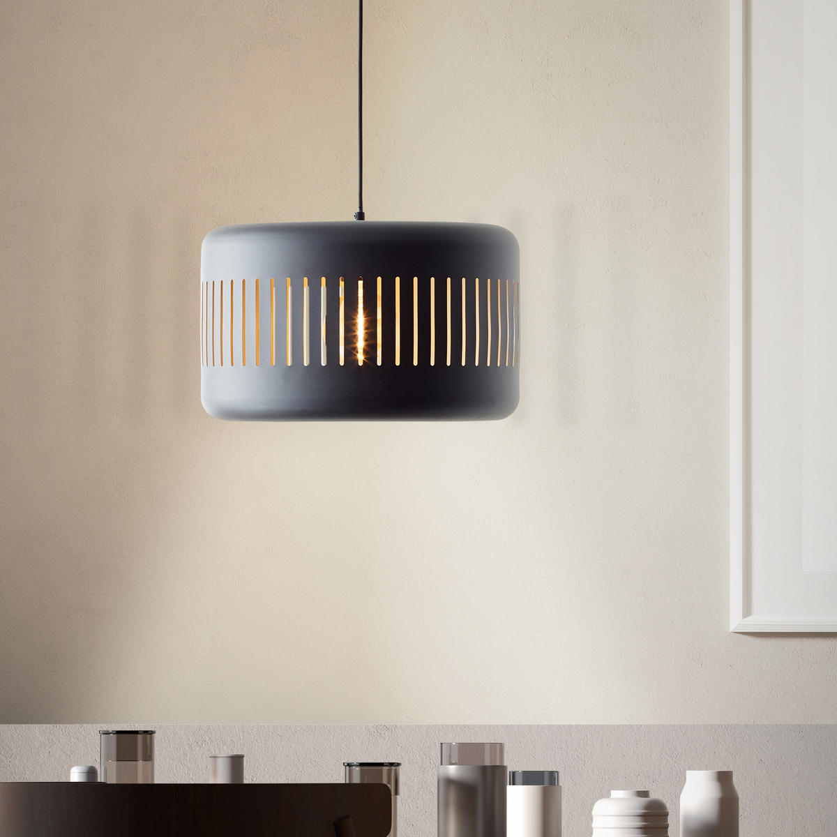 PENDELLEUCHTE Tyas 99799/86 - Schwarz, Metall (38/38/120cm) - Brilliant