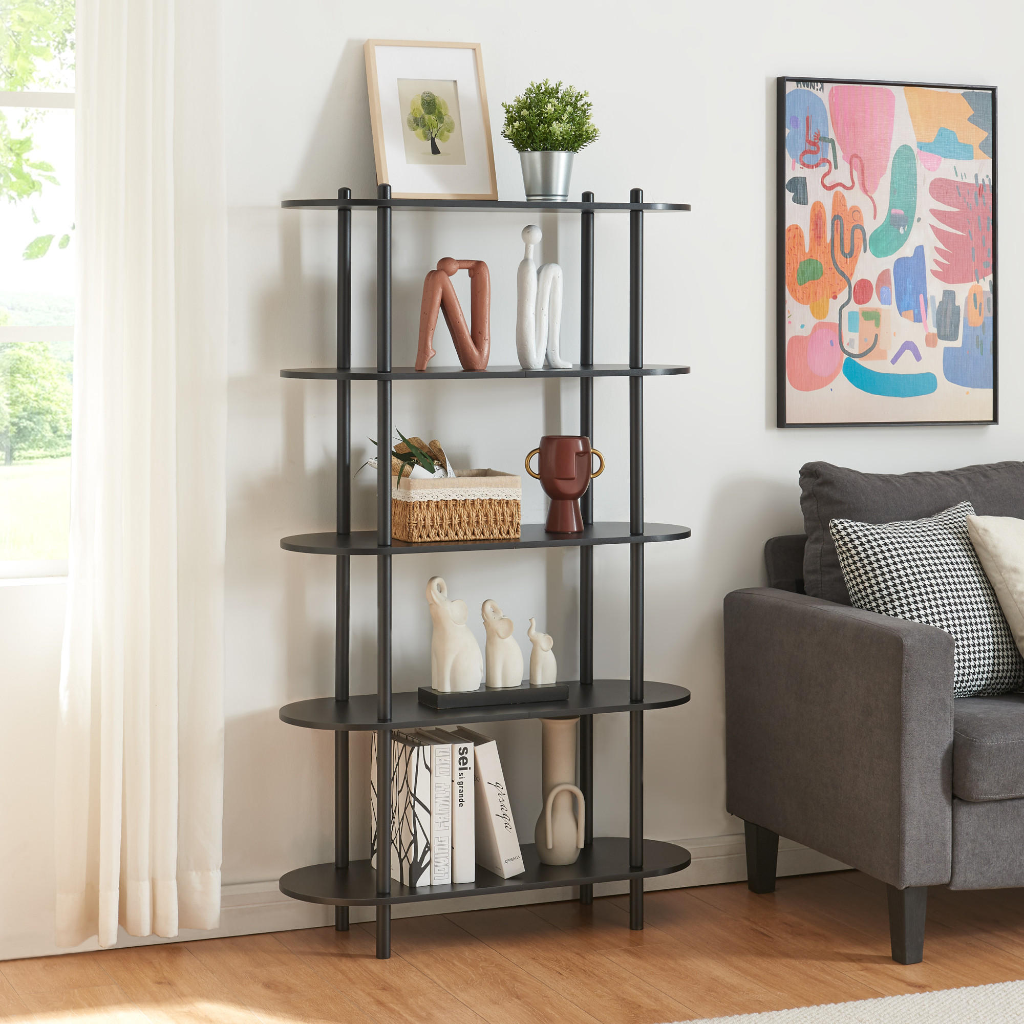 BÜCHERREGAL Øvre - Schwarz, Holzwerkstoff/Metall (80/139/30cm) - [en.casa]