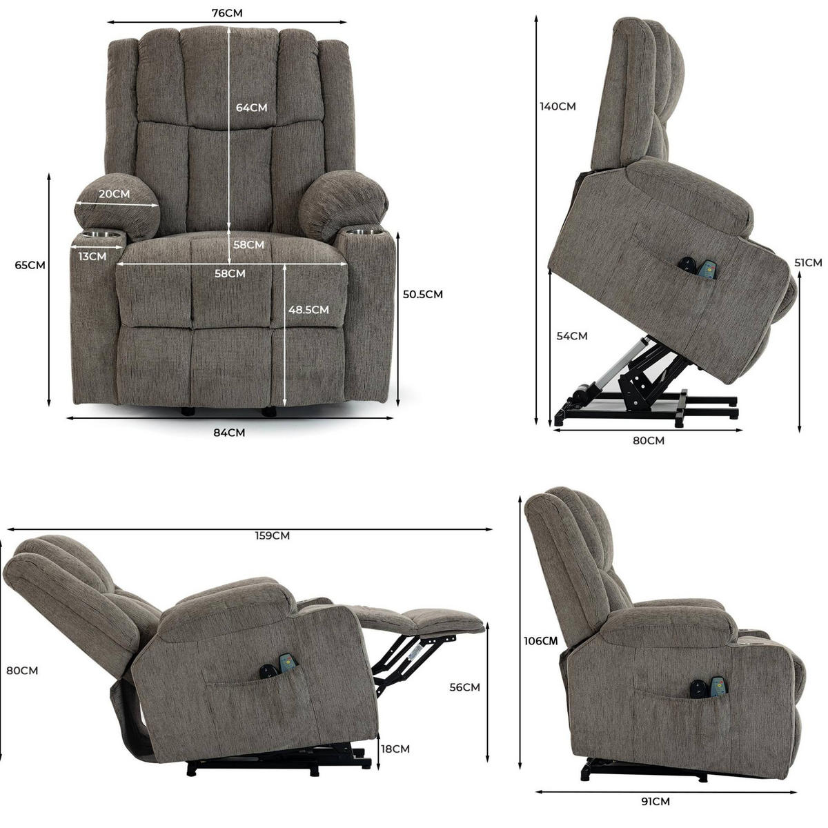 RELAXSESSEL 91/84/106 cm Hellbraun aus Samt mit Aufstehhilfe - Hellbraun, Textil (84/106/91cm) - OKMYHOME