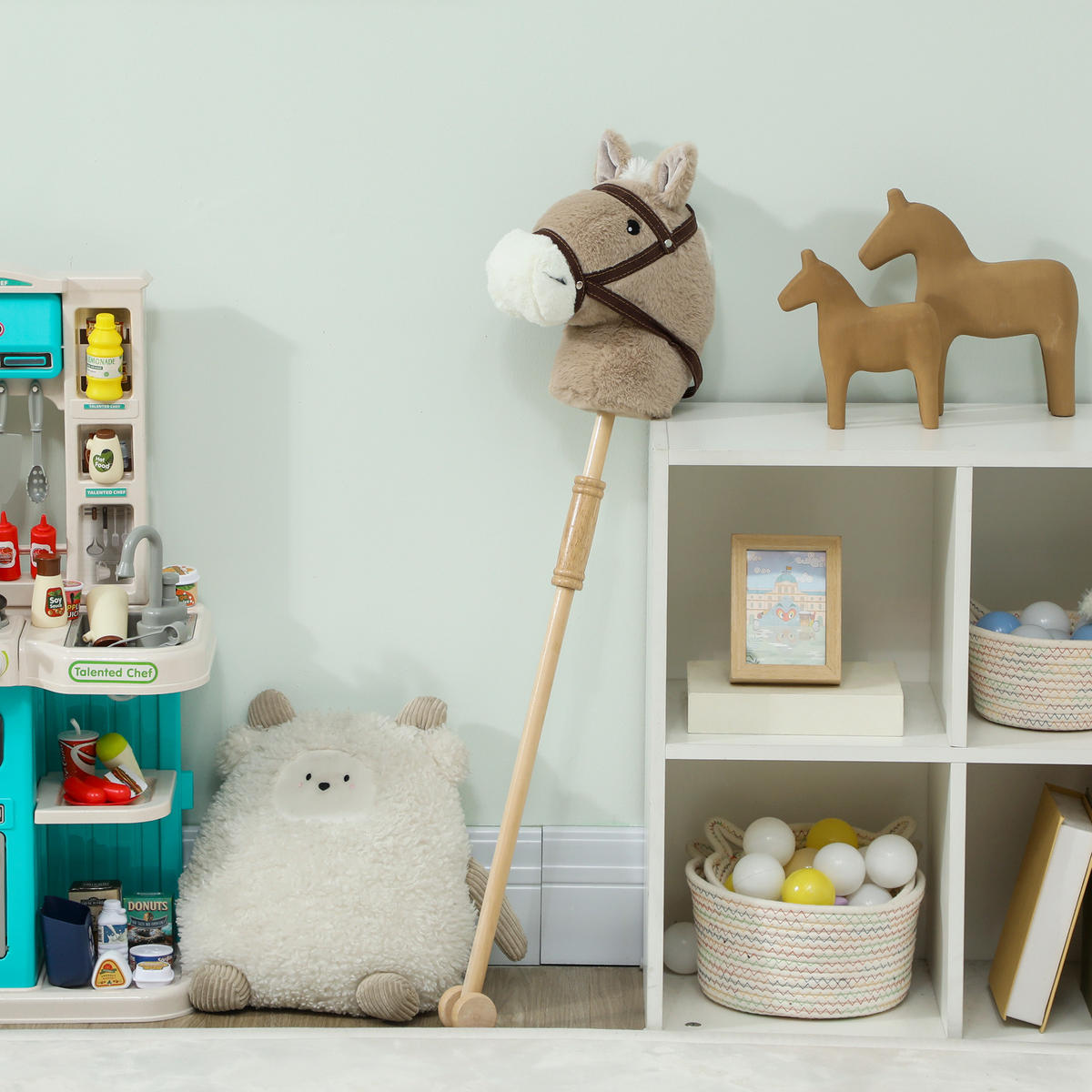 STECKENPFERD DE-10194 mit Sound und Rädern Grau - Grau, Holz (25/27/95cm) - ComfortXL