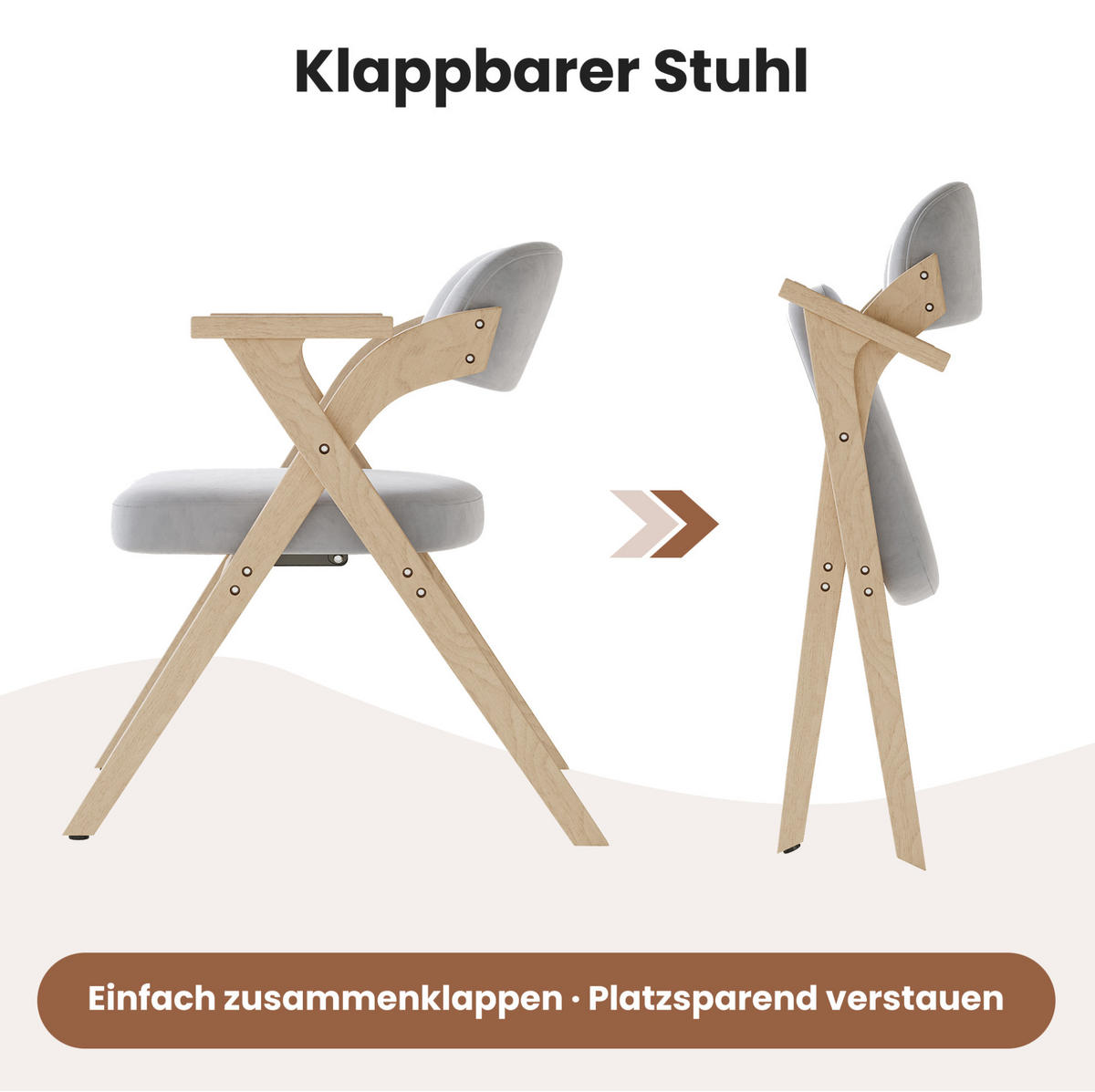 KLAPPSTÜHLE 2er-Set mit Armlehnen Massivholz Leinen Grau - Grau, Holz (66.5/76/64.5cm) - Meubliv