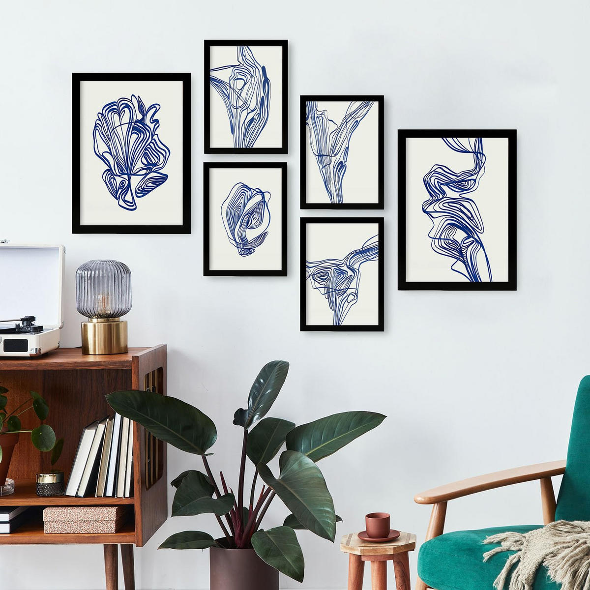 POSTER Set Mit 6 Verlockend Schrägen In Form Abstracts Ästhetische Dekorative Gemälde Für Ihr Wohnzimmer Schlafzimmer Zuhause A3 & A4 Schwarzer Rahmen - Schwarz, Papier (29/3cm) - Nacnic
