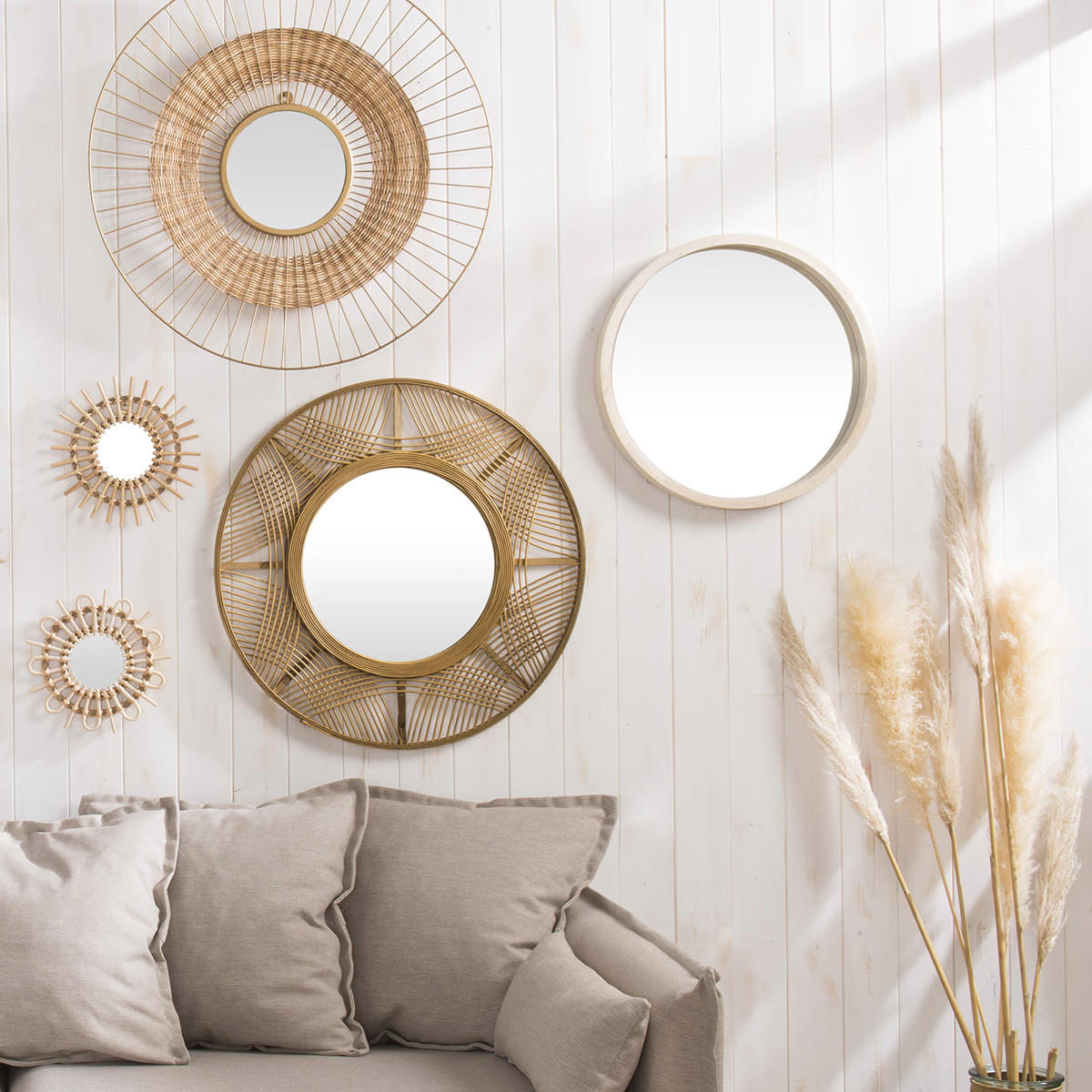 BOHO-SPIEGEL mit Bambusrahmen Ina 70/70/2,5 cm - Beige, Holzwerkstoff (70/2.5/70cm) - Atmosphera Createur d´interieur