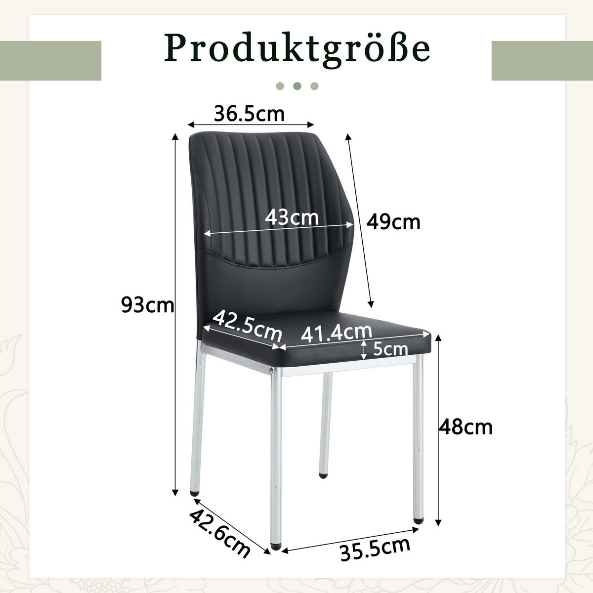 STUHL-SET DE-36577 4 Stück mit PU-Bezug und Metallbeinen Schwarz - Schwarz, Metall (42.6/93/43cm) - ComfortXL