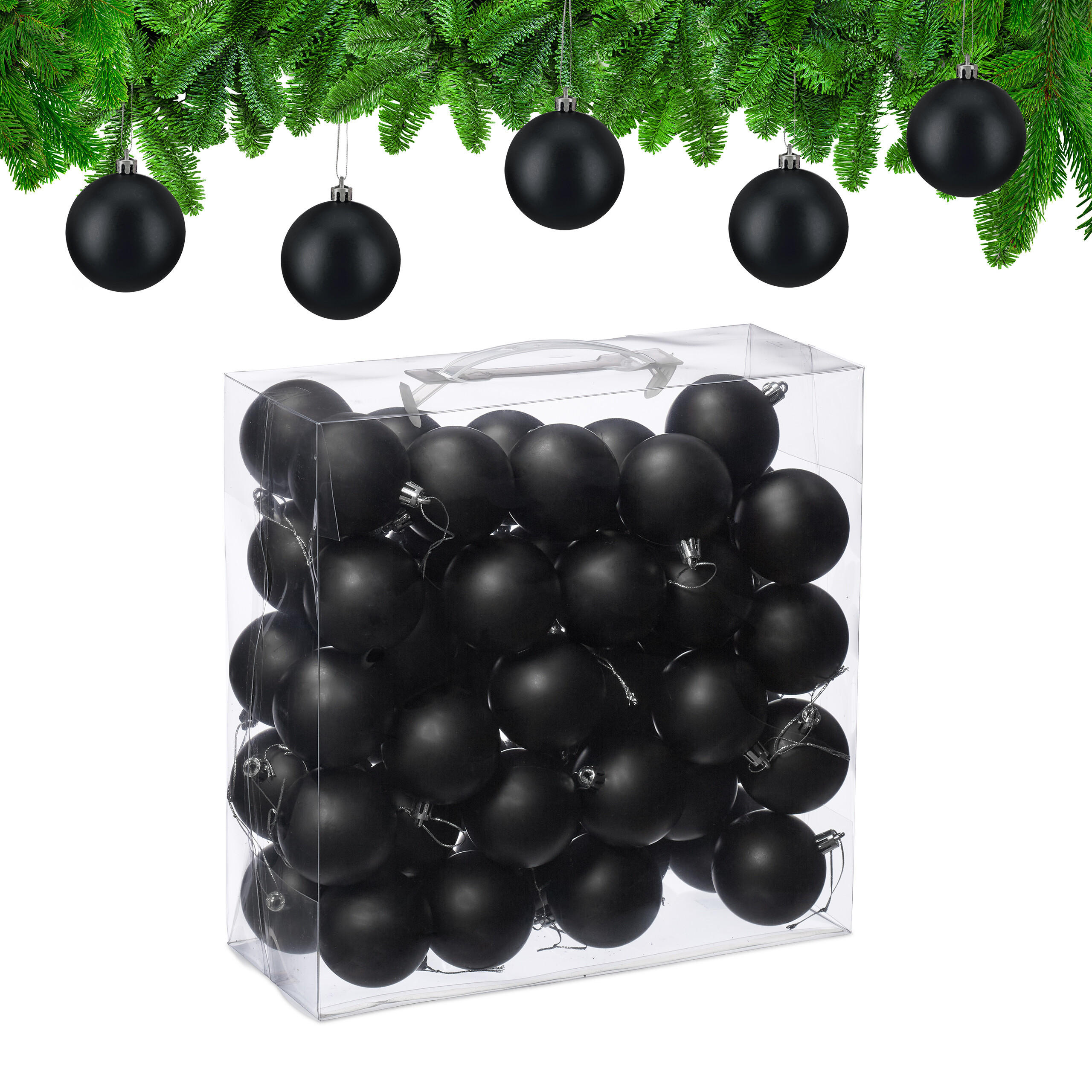 50XWEIHNACHTSKUGELN - Schwarz, Kunststoff (6/7/6cm) - Relaxdays